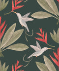 Hummingbirds & Heliconias Wallpaper, Forest Green