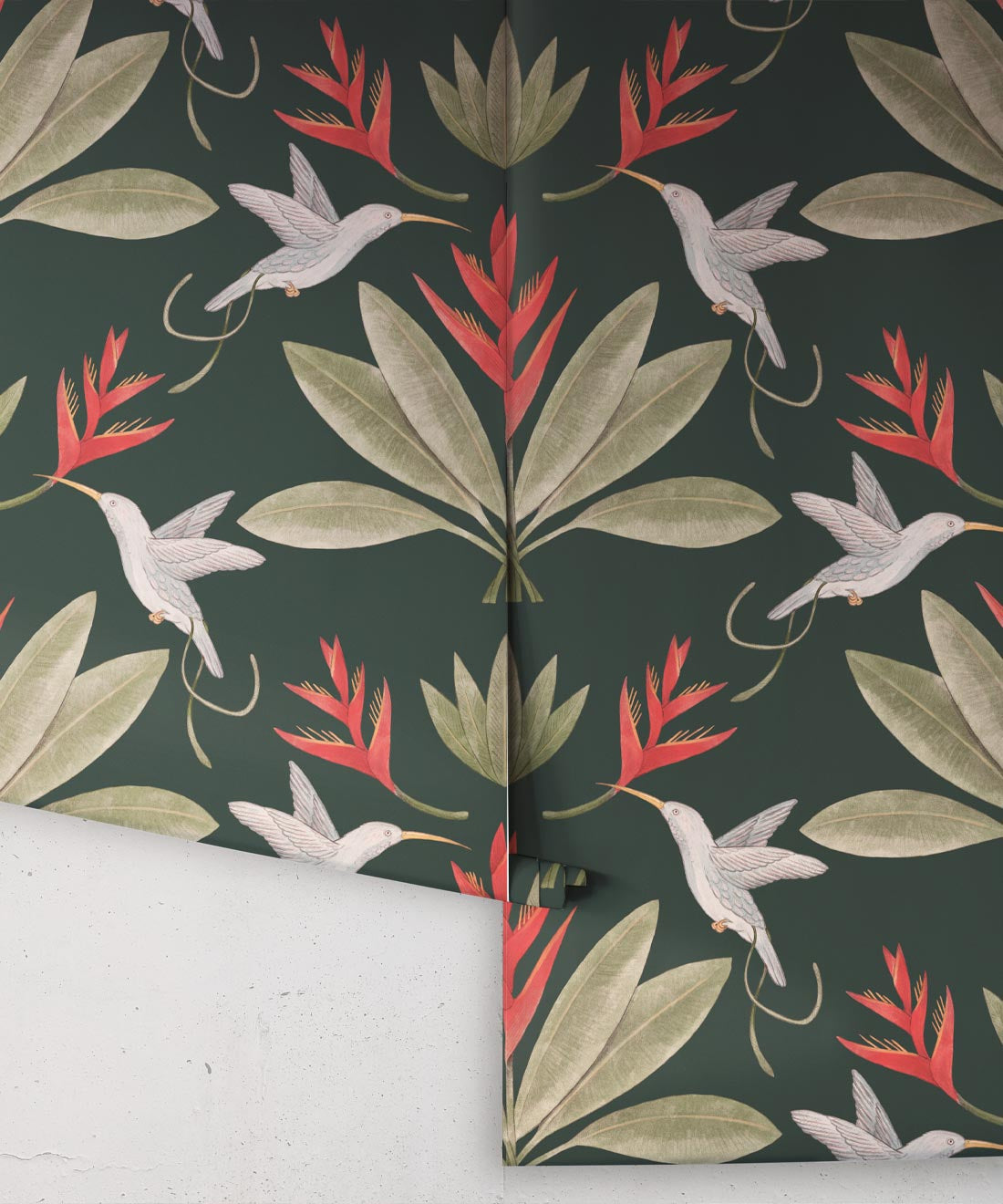 Hummingbirds & Heliconias Wallpaper, Forest Green