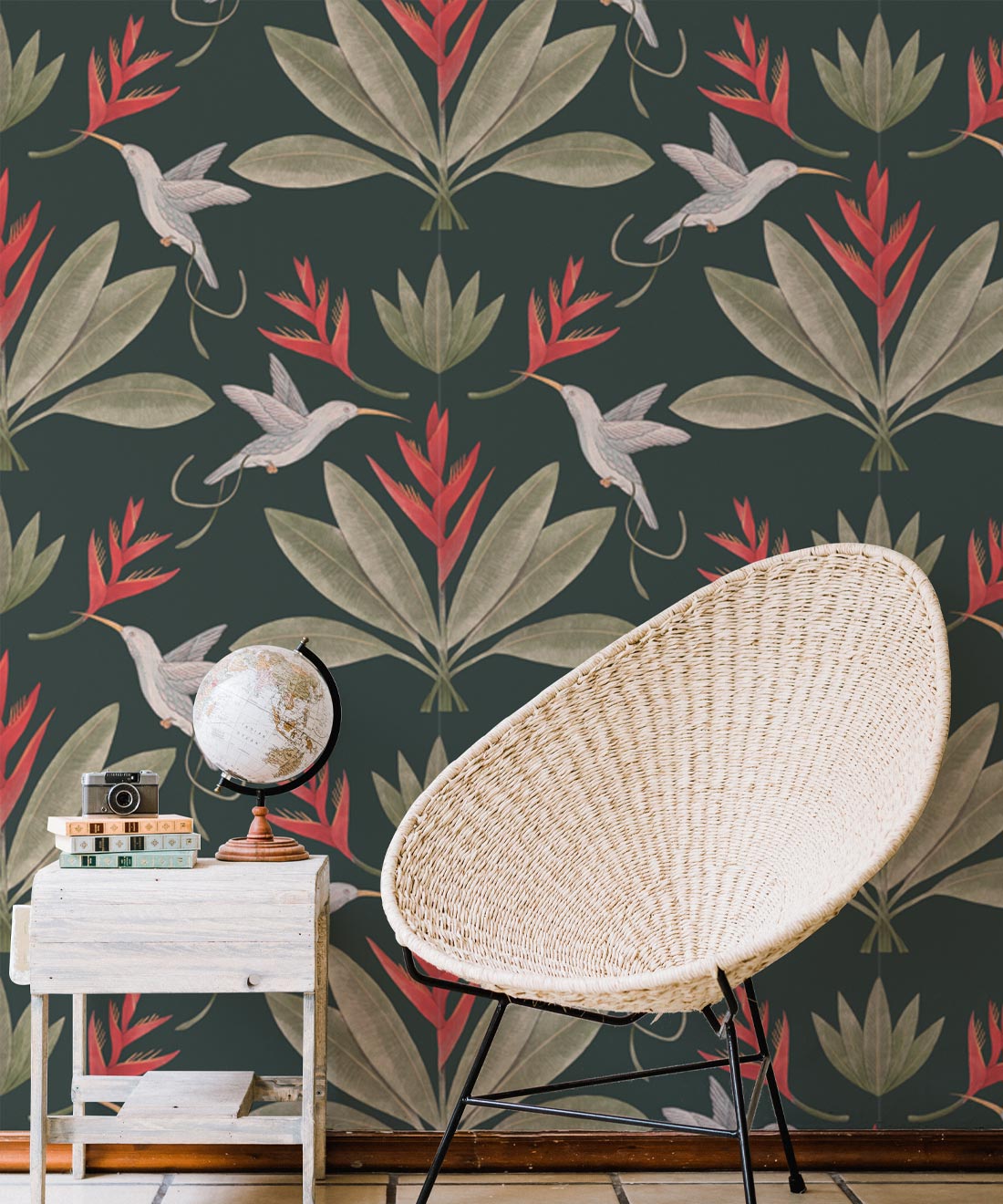 Hummingbirds & Heliconias Wallpaper, Forest Green