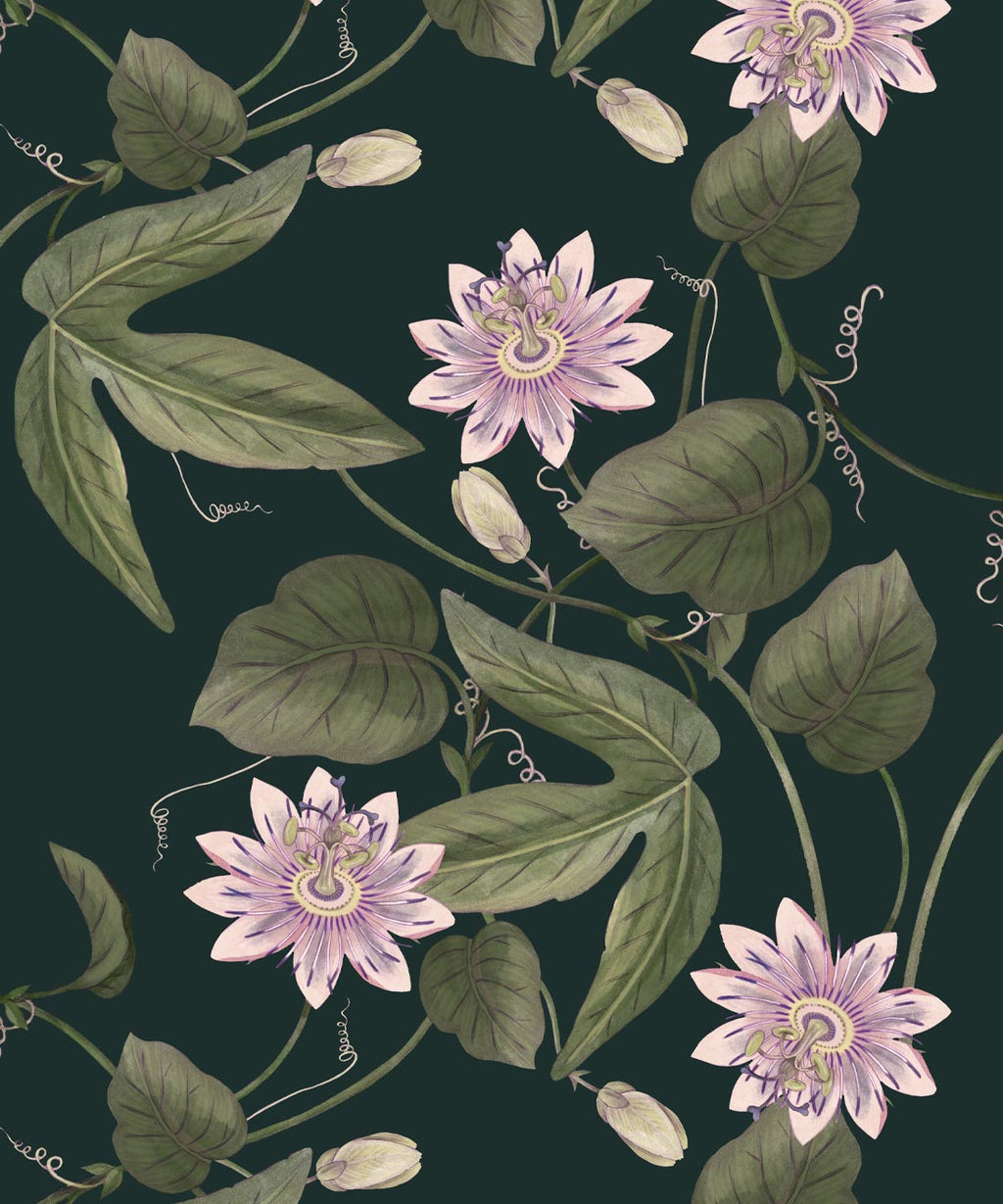 Passiflora Wallpaper, Dark Green