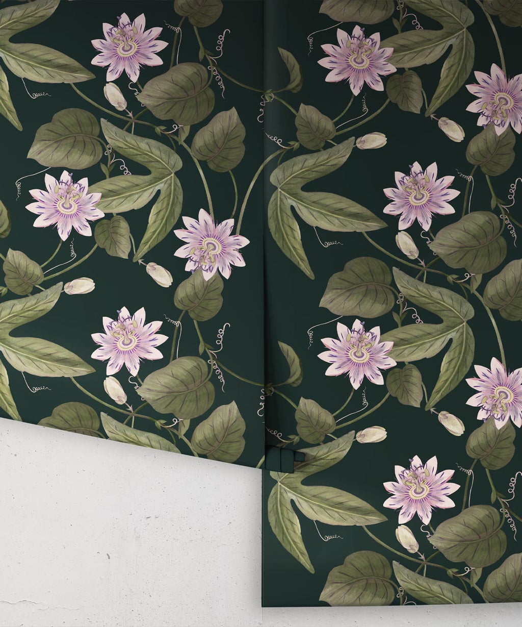 Passiflora Wallpaper, Dark Green