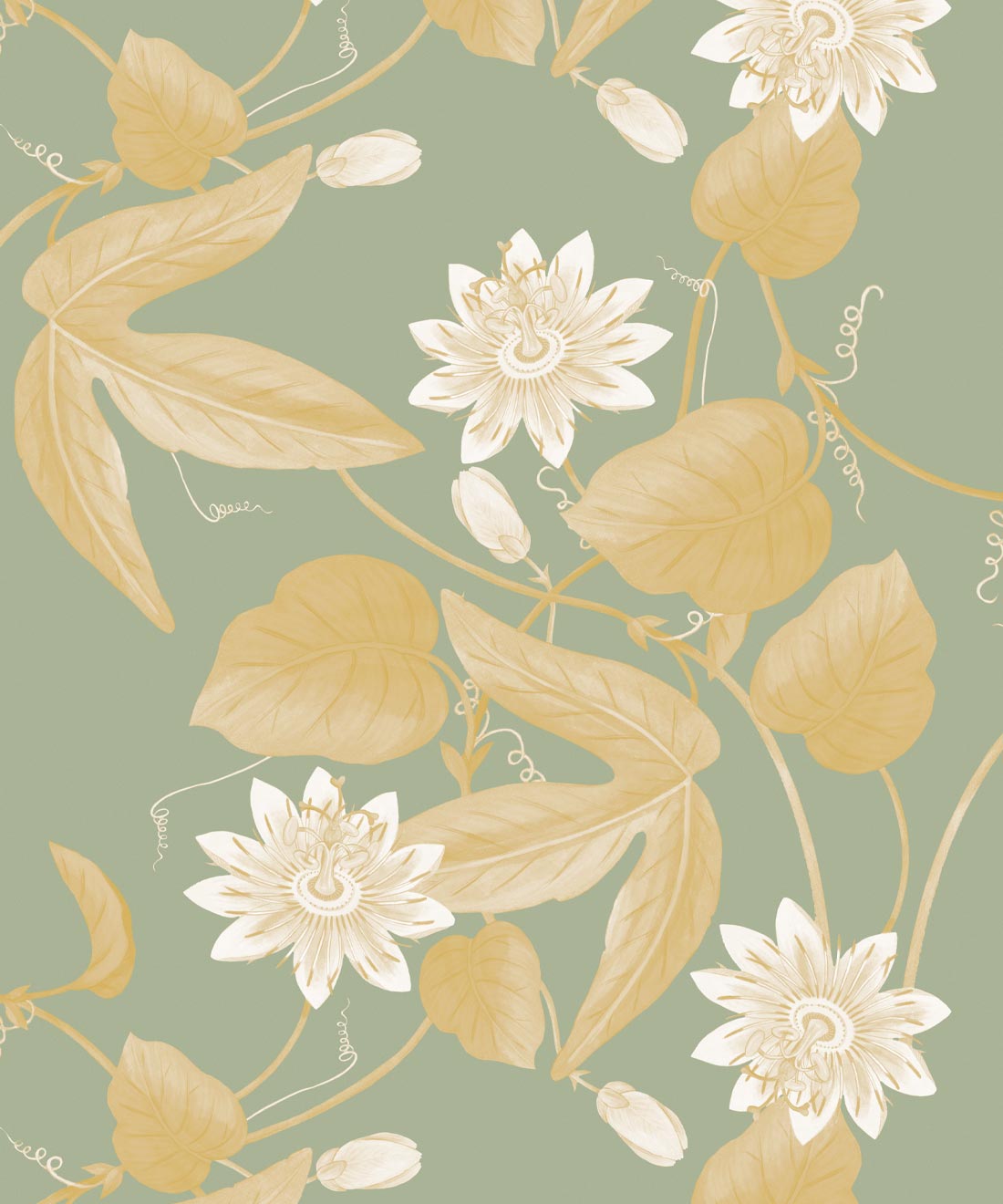 Passiflora Wallpaper, Olive Gold