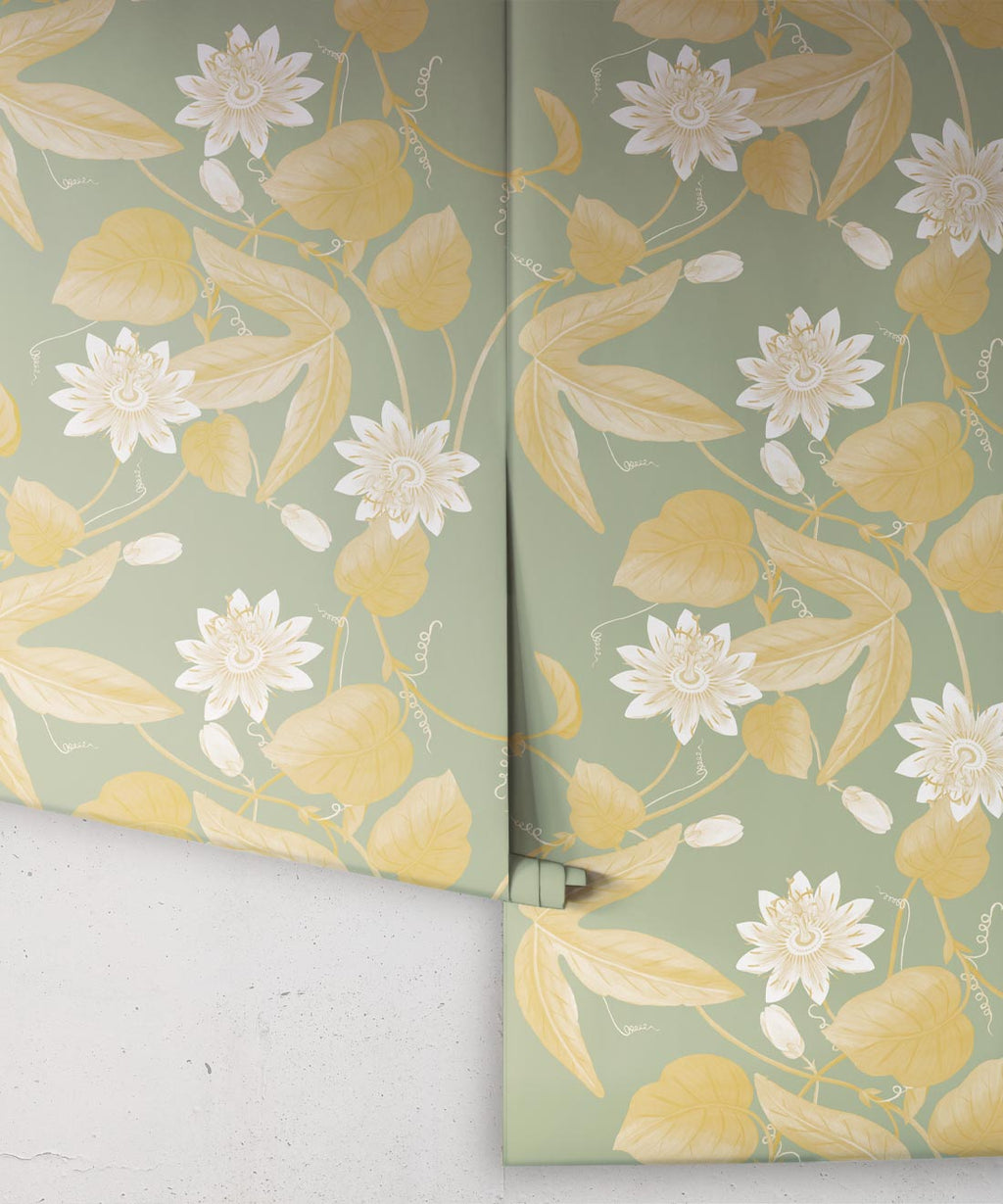 Passiflora Wallpaper, Olive Gold