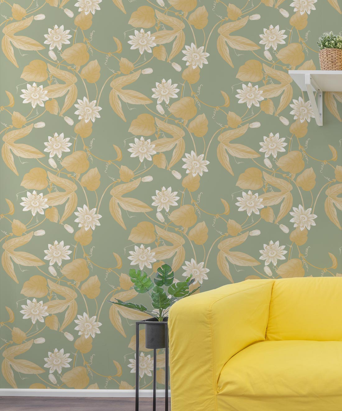 Passiflora Wallpaper, Olive Gold