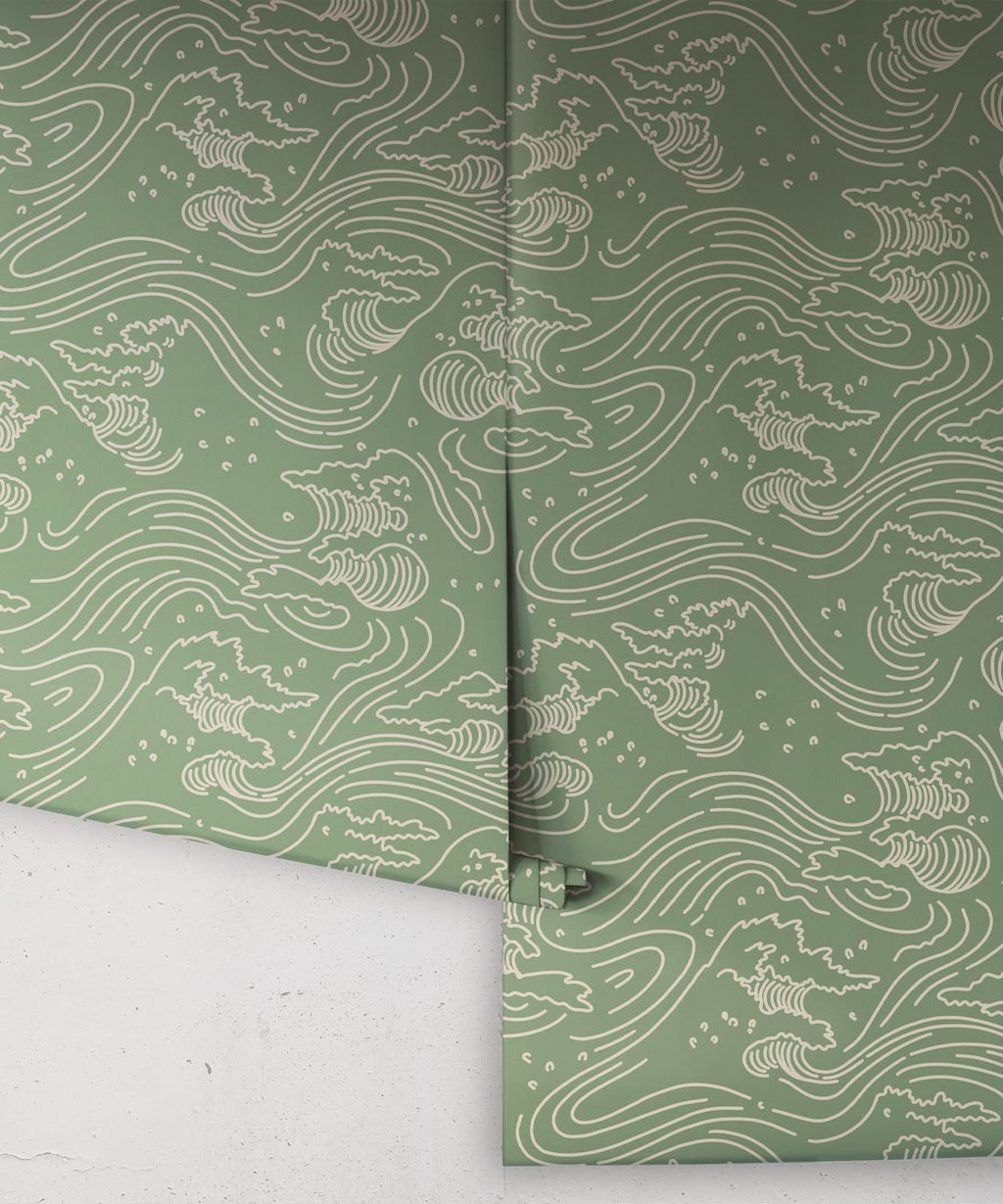 Pororoca Wave Wallpaper, Olive