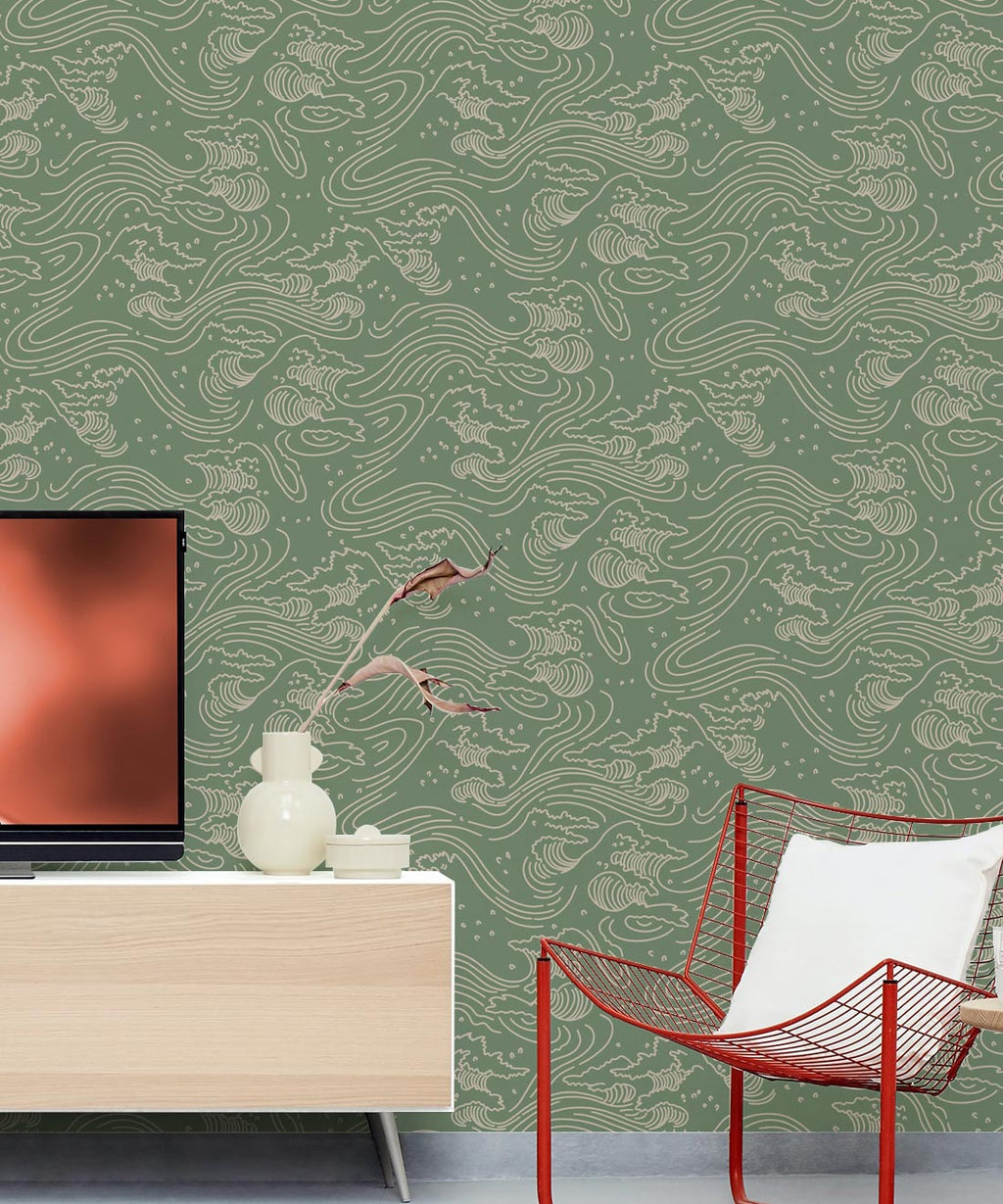 Pororoca Wave Wallpaper, Olive