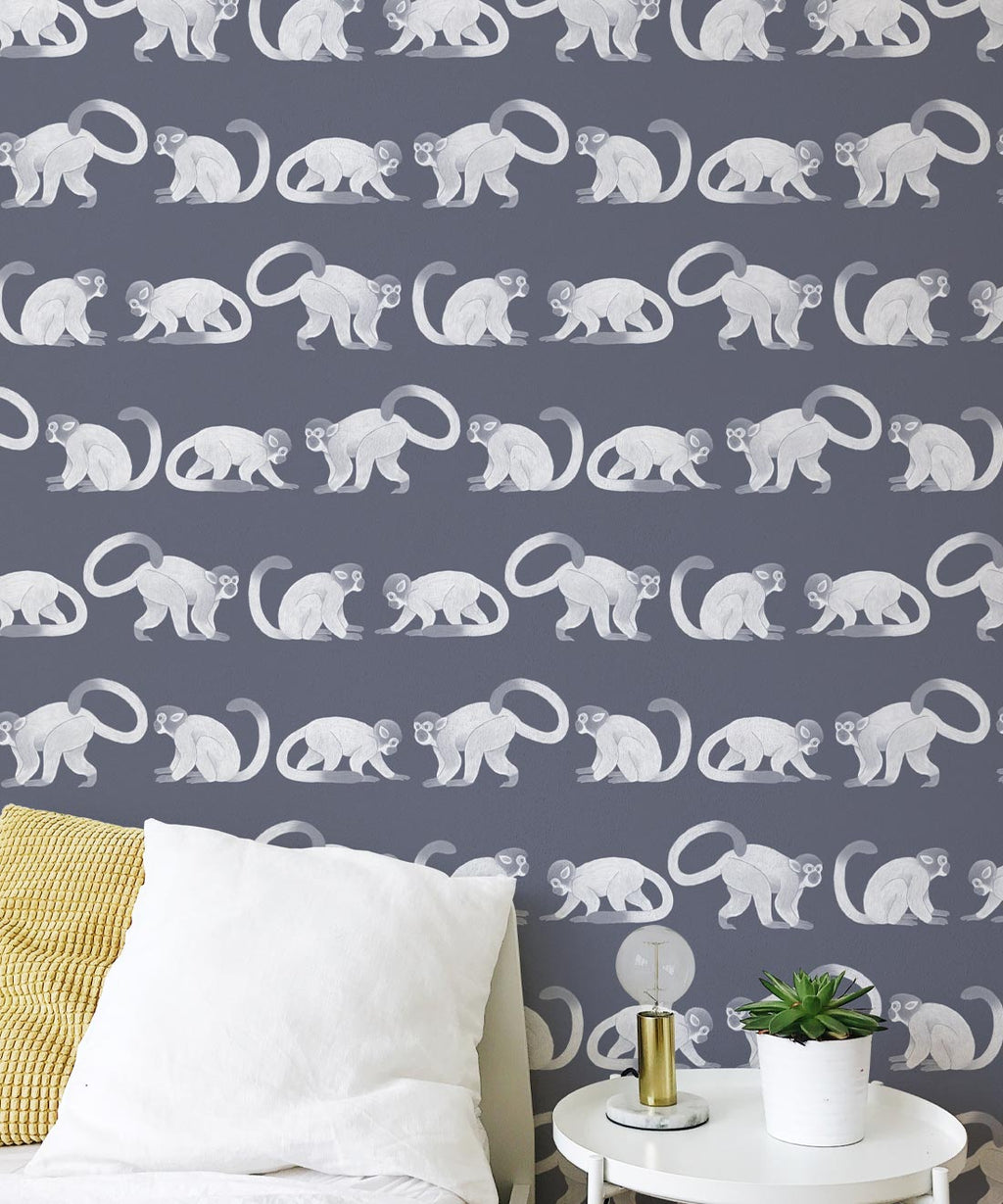 Squirrel Monkeys Wallpaper, Blue