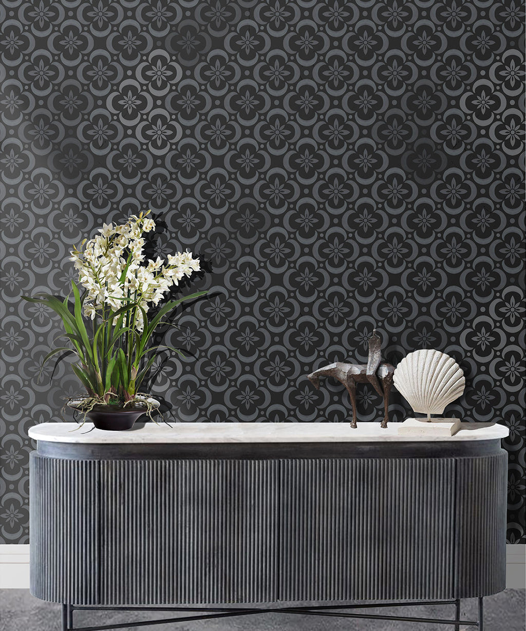 Garden Tiles Wallpaper, Charcoal