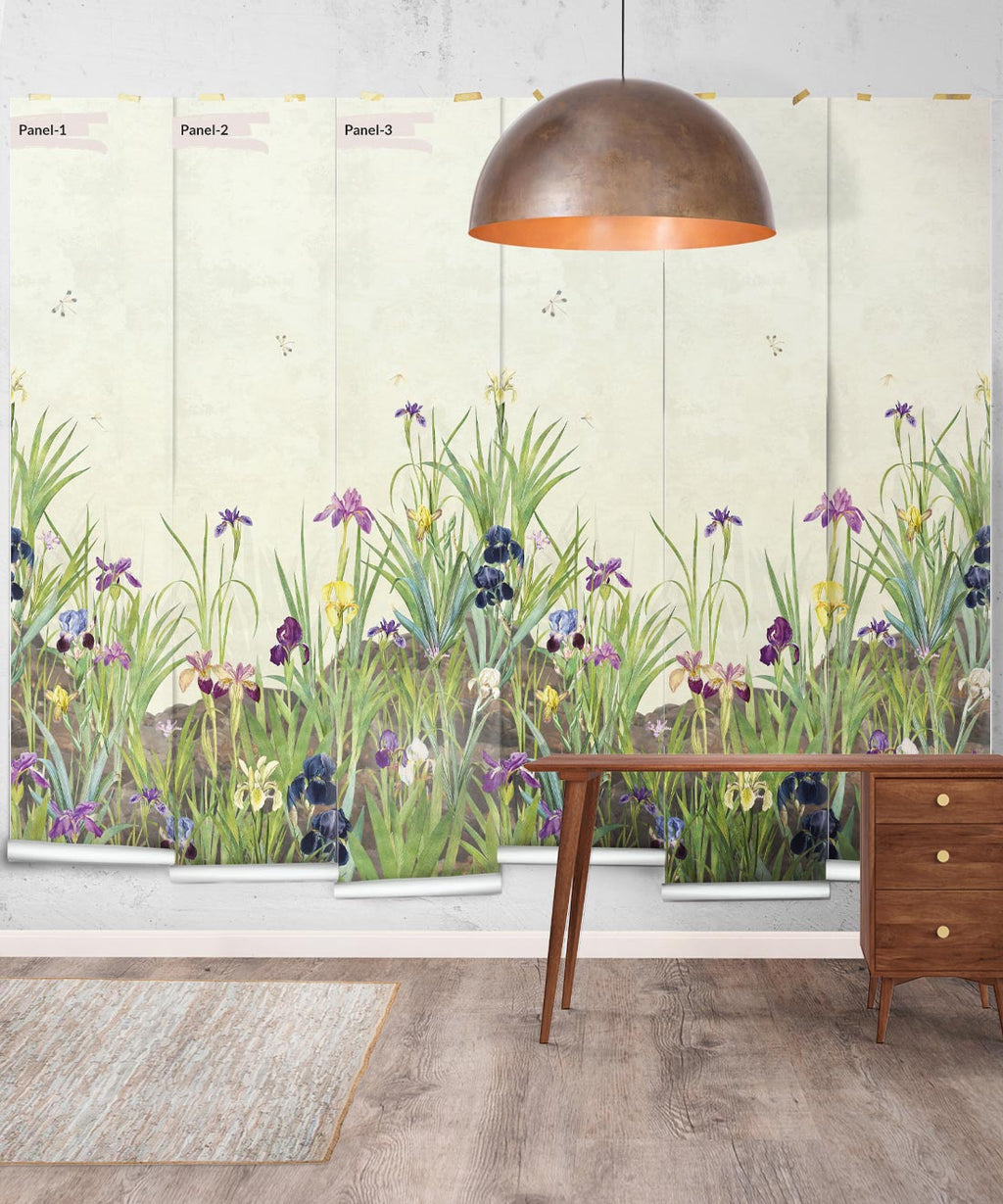 Iris Garden Mural, Beige