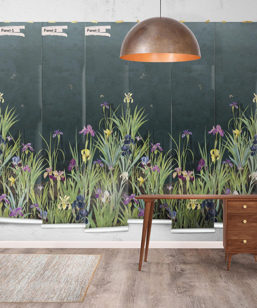 Iris Garden Mural, Navy