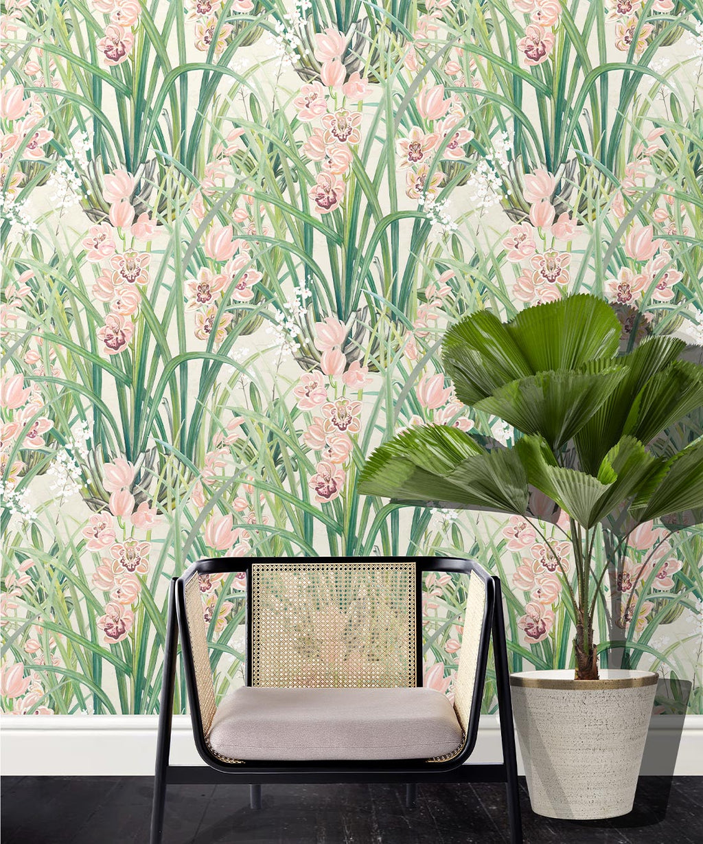 Garden Orchids Wallpaper, Beige