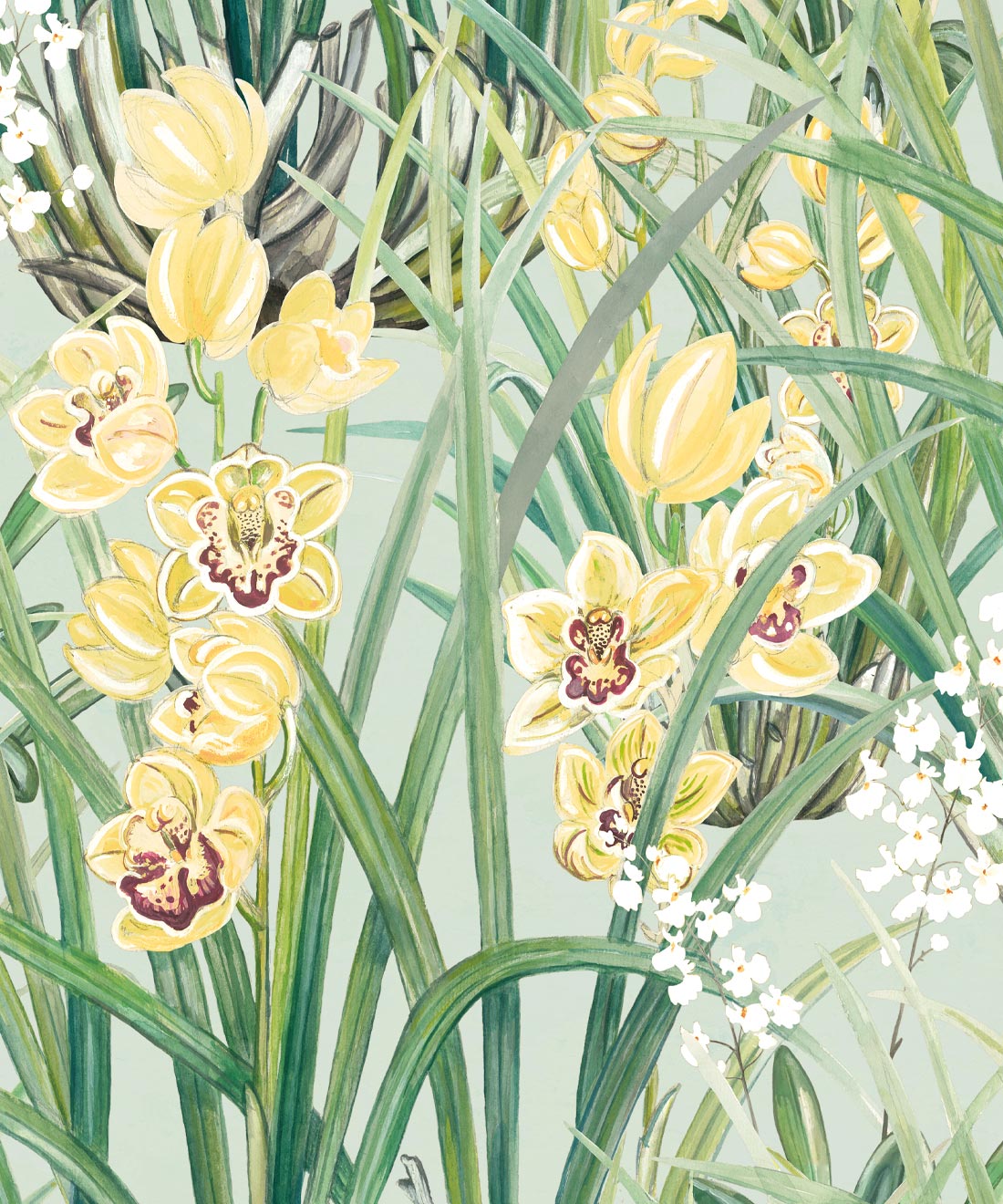 Garden Orchids Wallpaper, Blue