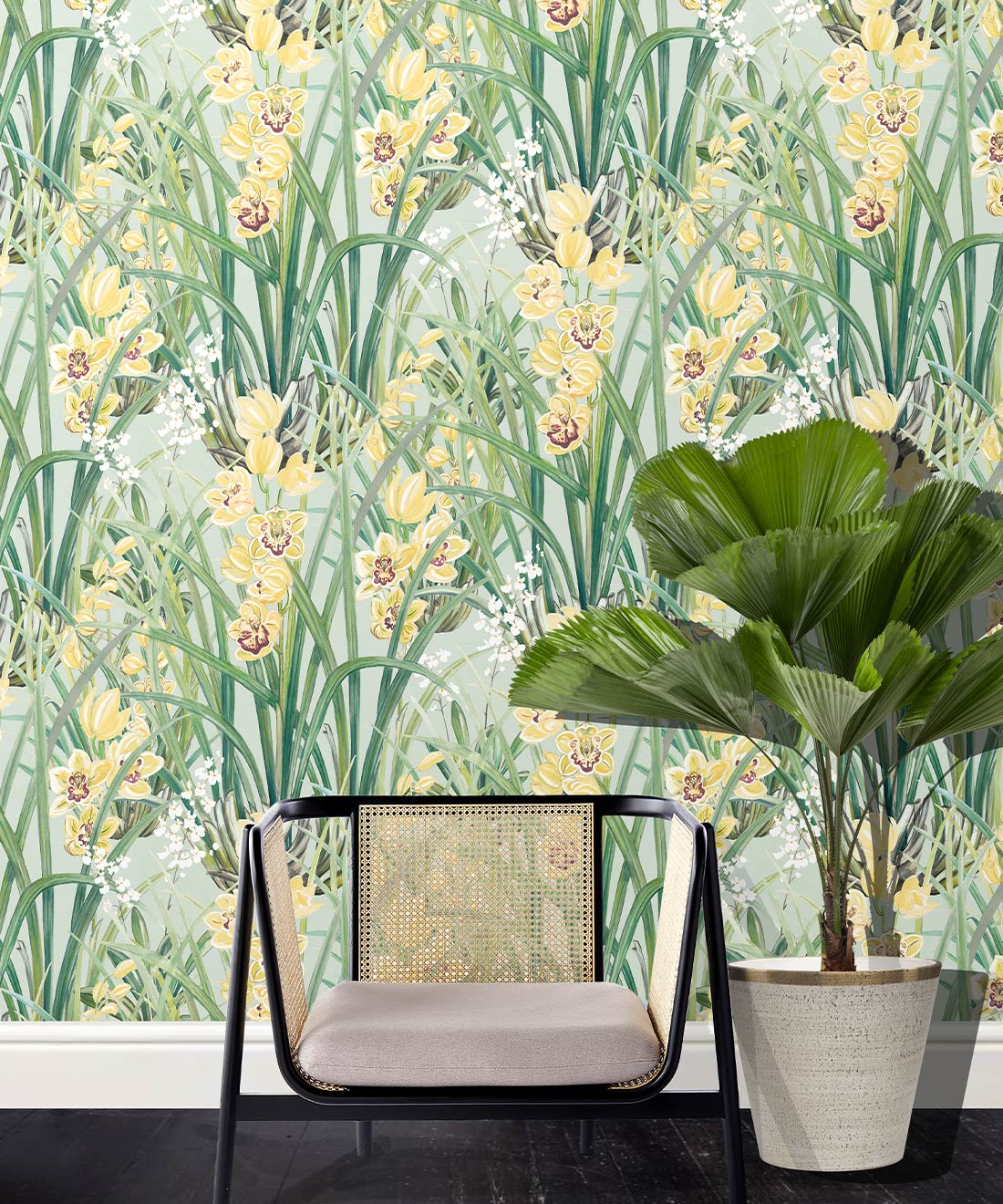 Garden Orchids Wallpaper, Blue