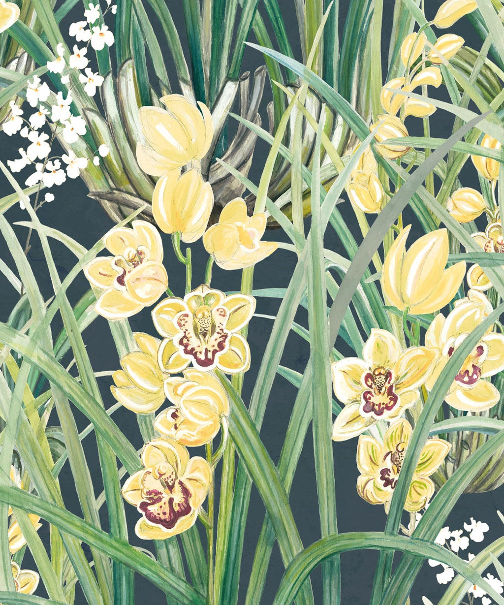 Garden Orchids Wallpaper, Navy