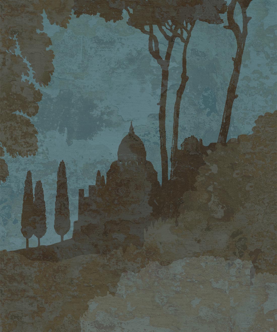 Tuscan Landscape Mural, Caramel