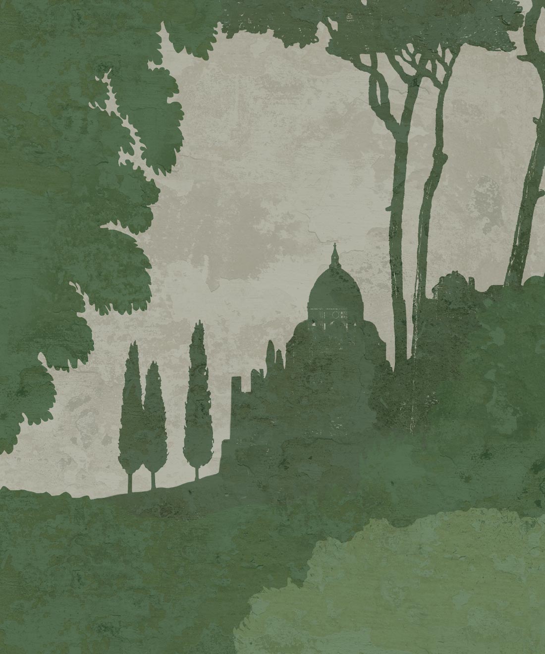 Tuscan Landscape Mural, Green