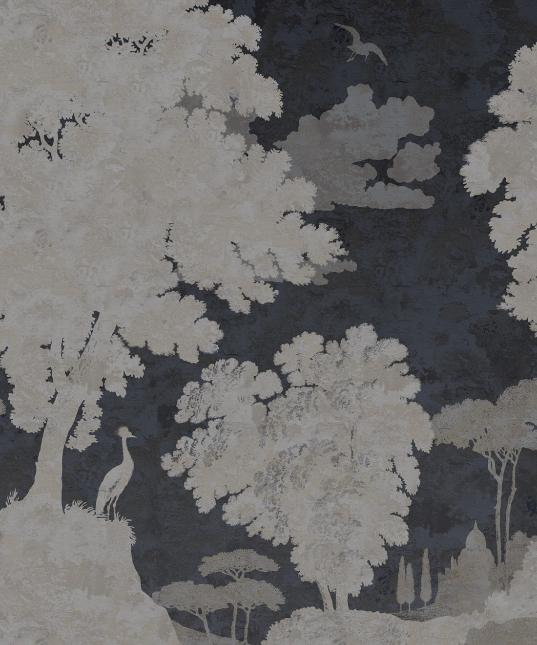 Tuscan Landscape Mural, Navy