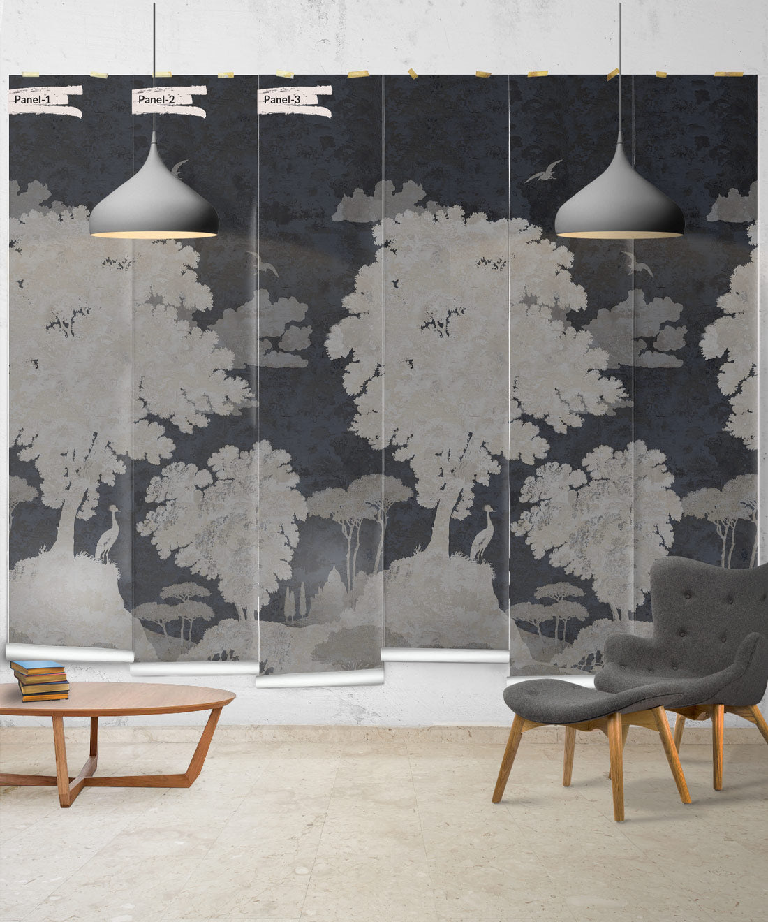 Tuscan Landscape Mural, Navy