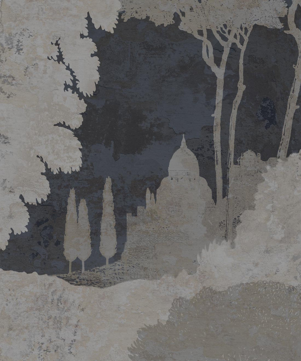Tuscan Landscape Mural, Navy