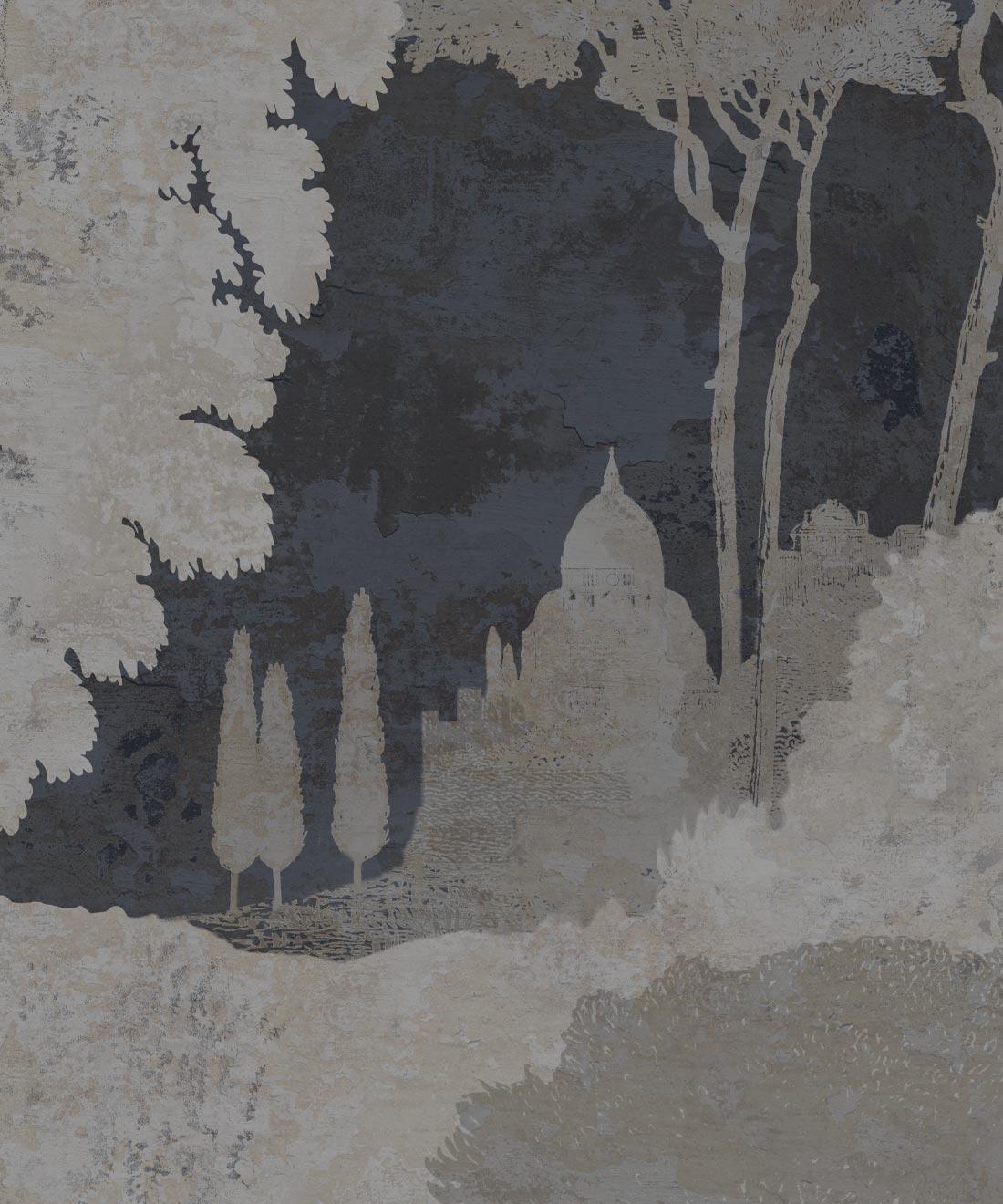 Tuscan Landscape Mural, Navy
