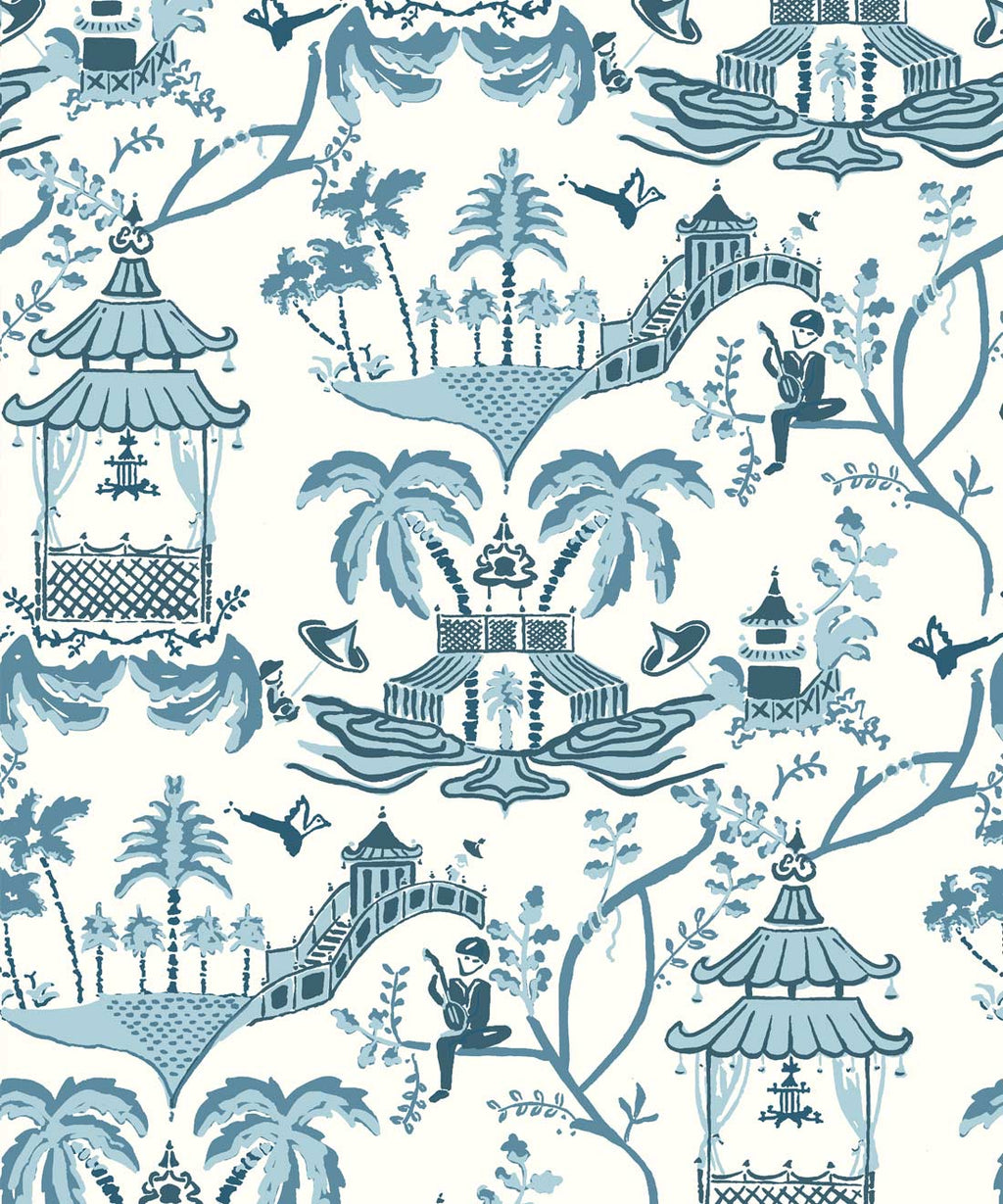 Mulberry Wallpaper, Prussian Blue