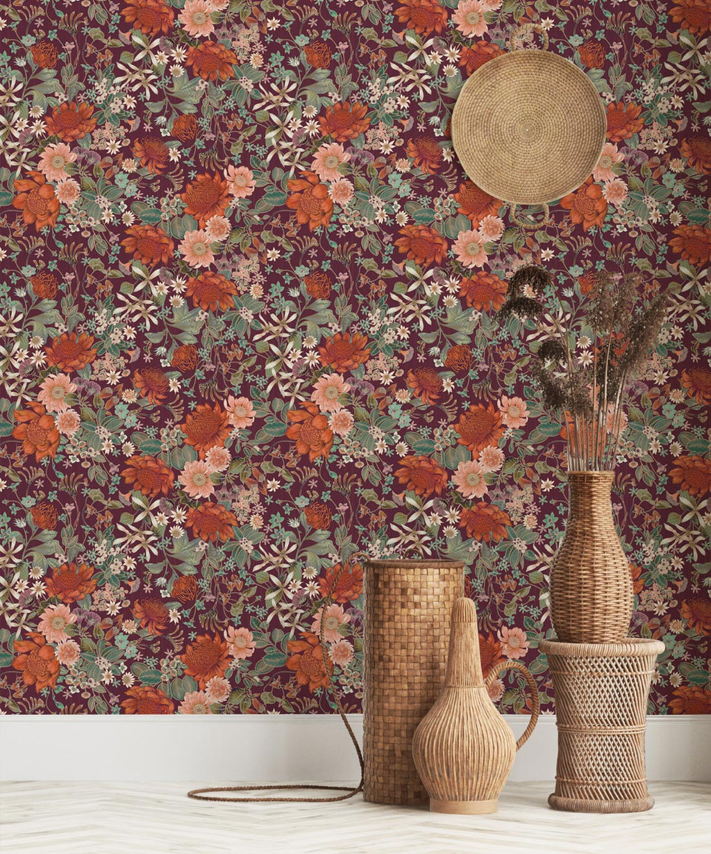 Bouquet Wallpaper, Mulberry