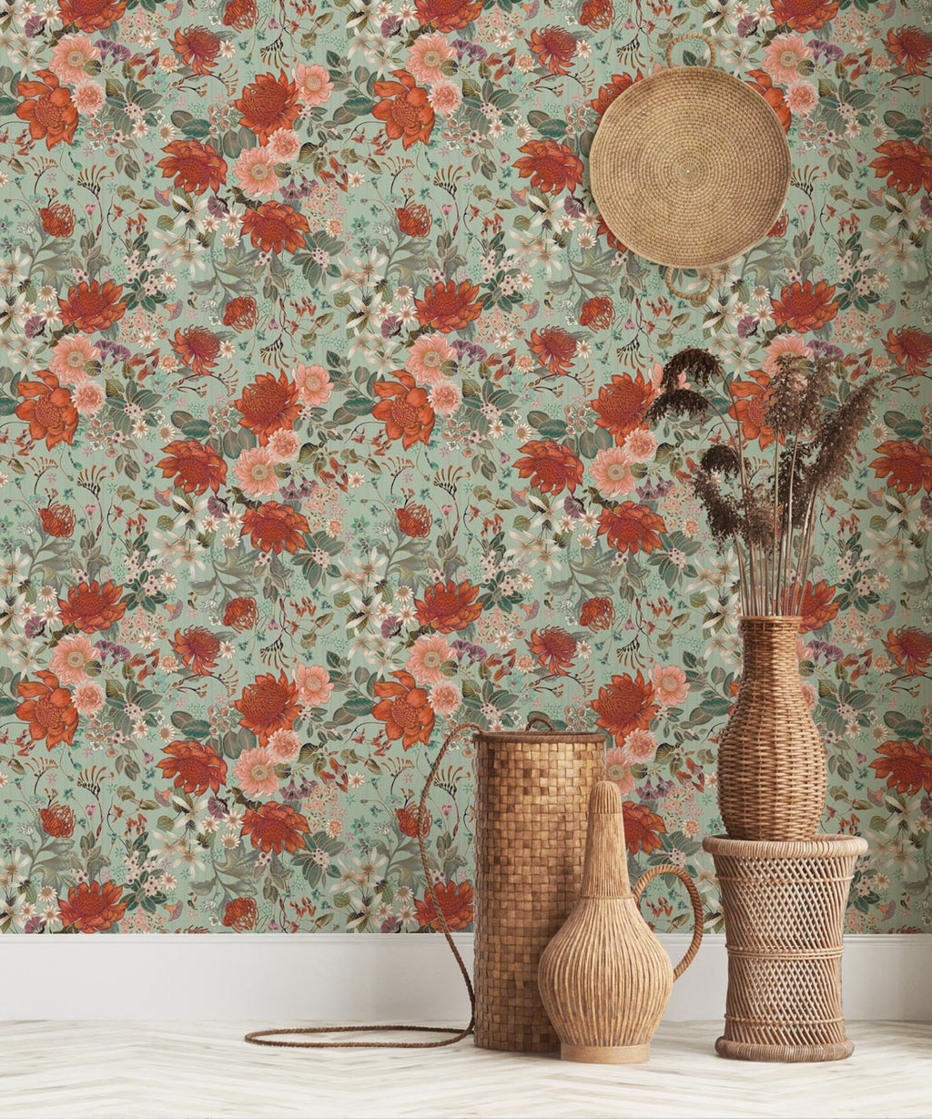 Bouquet Wallpaper, Pistachio