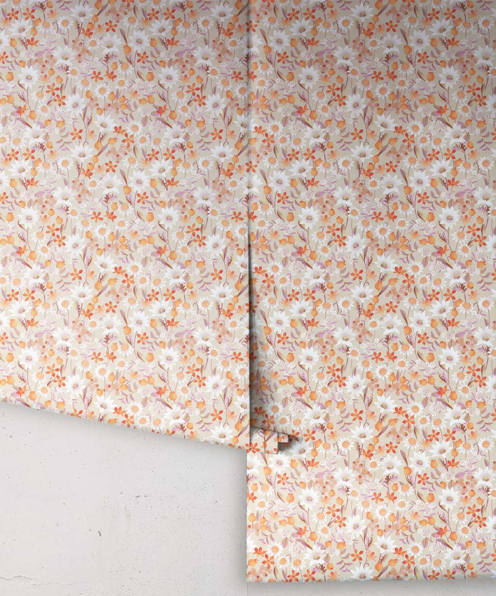 Flannel Flowers Wallpaper, Burnt Orange