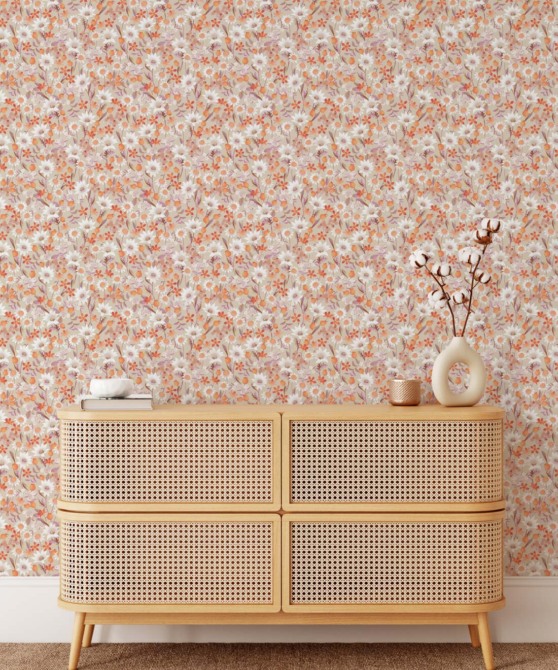 Flannel Flowers Wallpaper, Burnt Orange