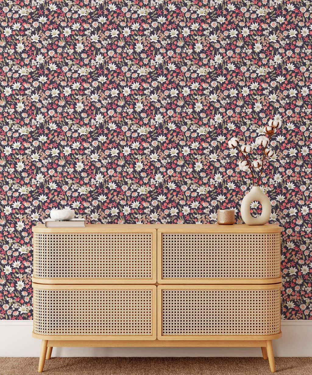 Flannel Flowers Wallpaper, Red Night