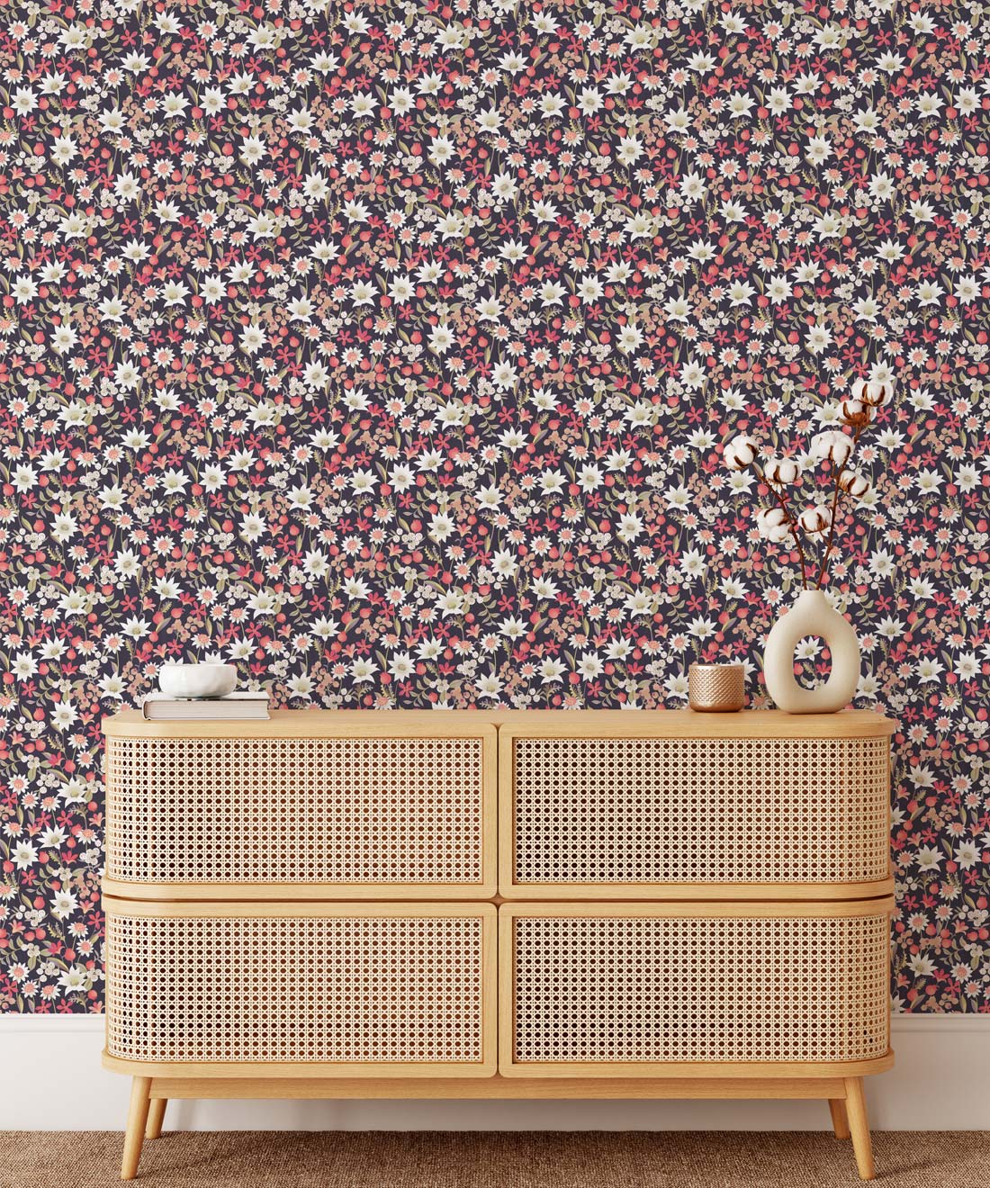Flannel Flowers Wallpaper, Red Night