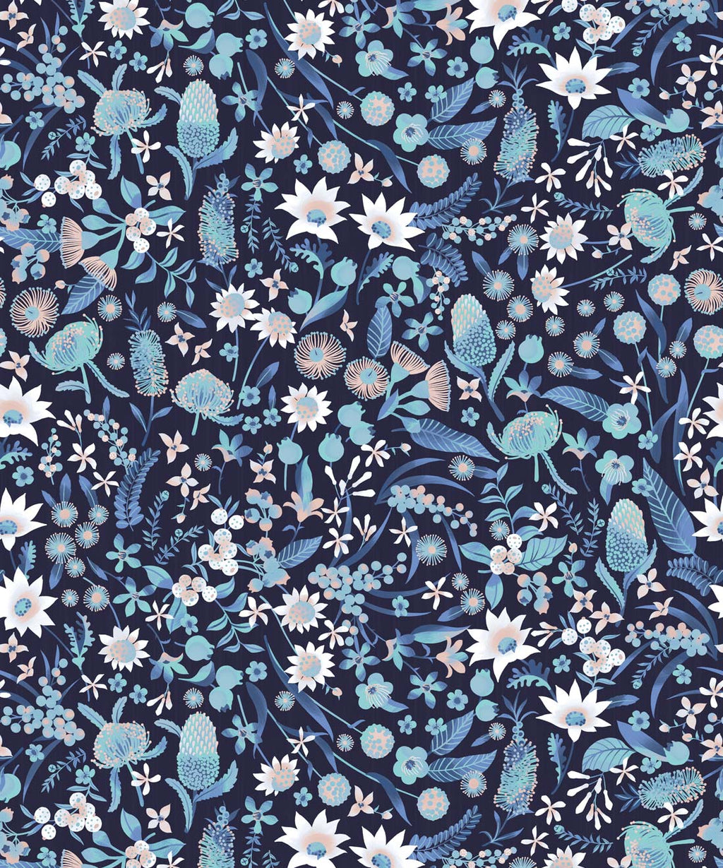 Forest Floral Wallpaper, Blue