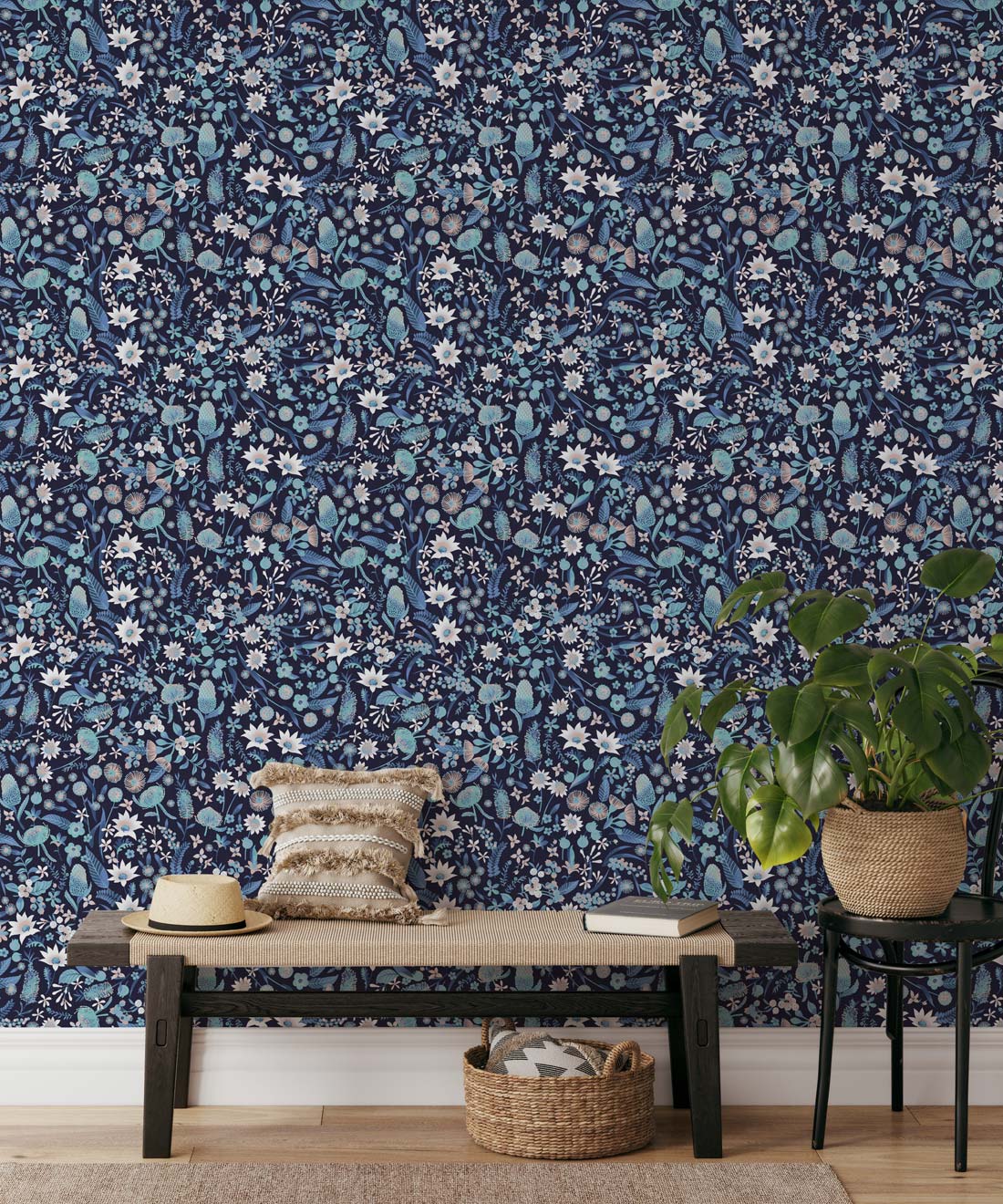 Forest Floral Wallpaper, Blue