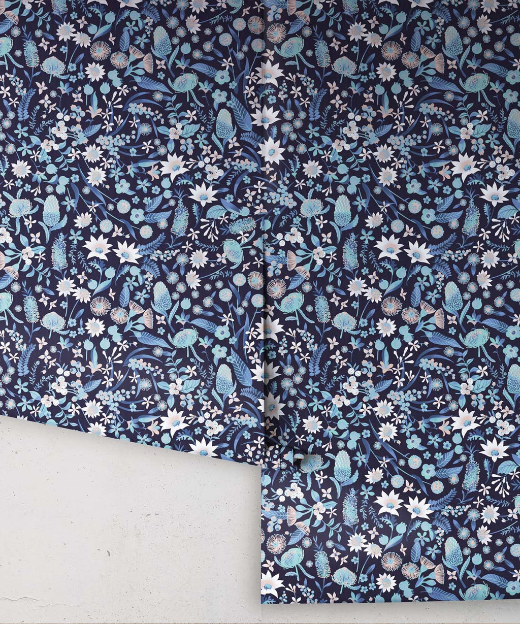 Forest Floral Wallpaper, Blue