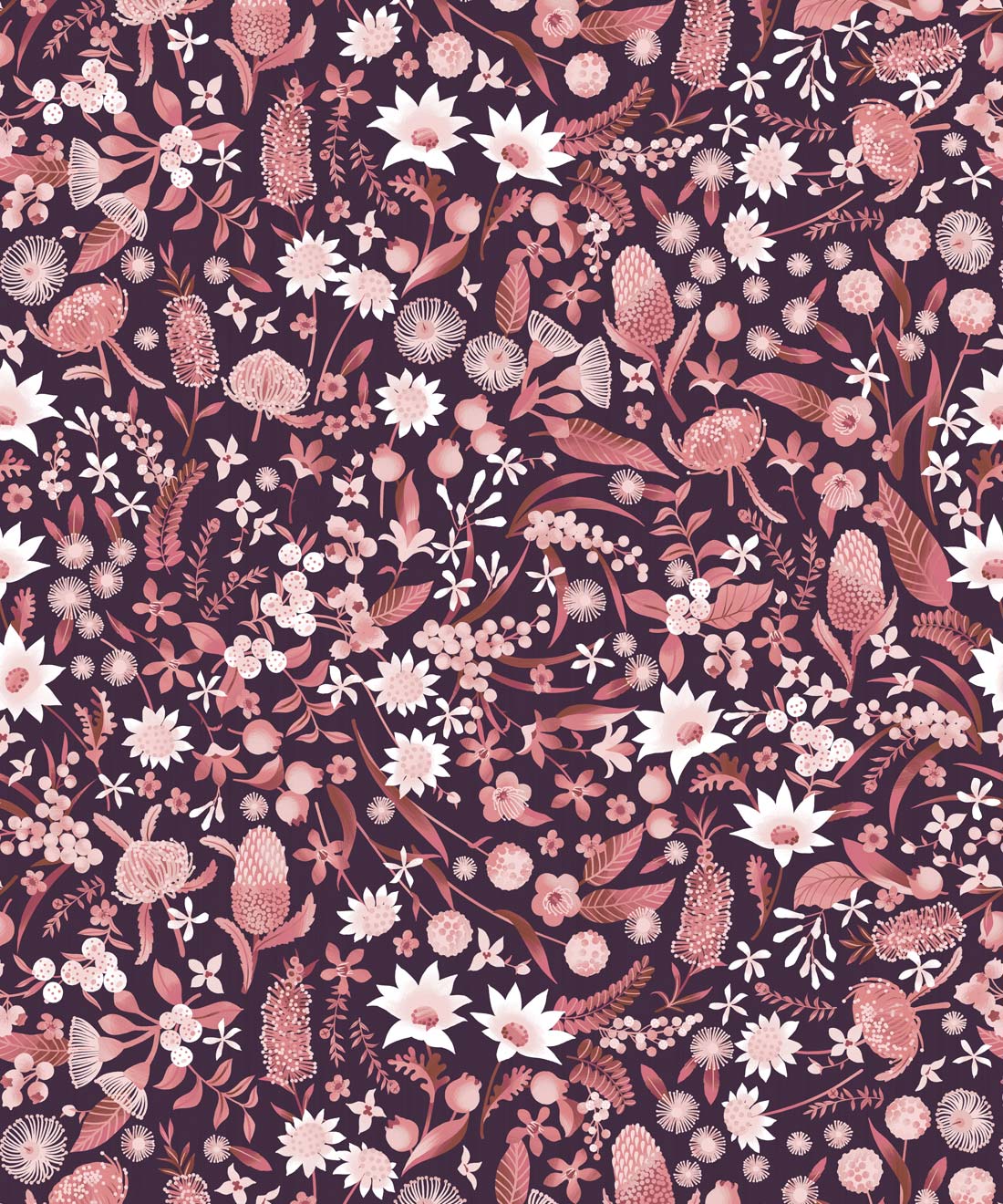 Forest Floral Wallpaper, Mulberry