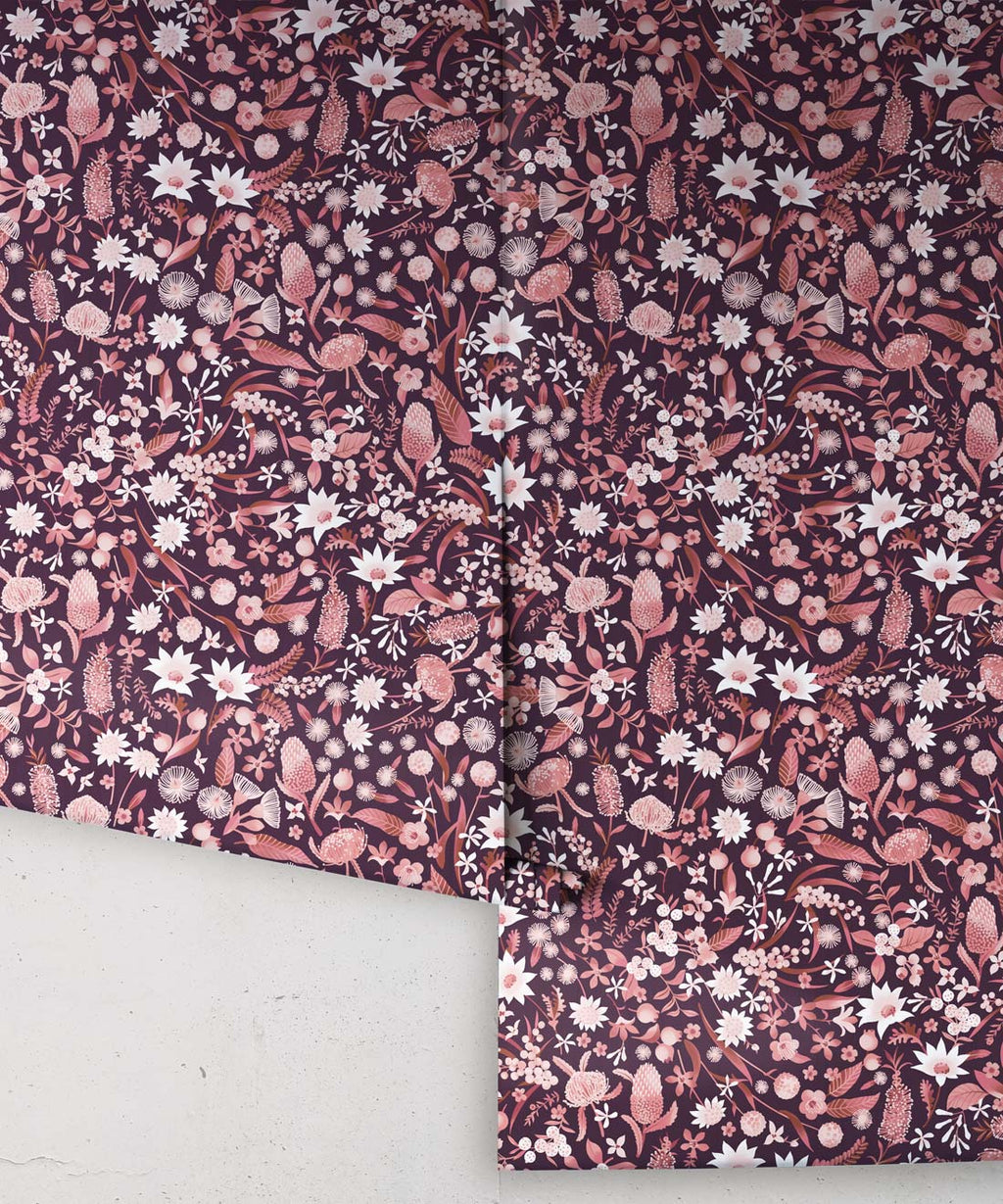 Forest Floral Wallpaper, Mulberry