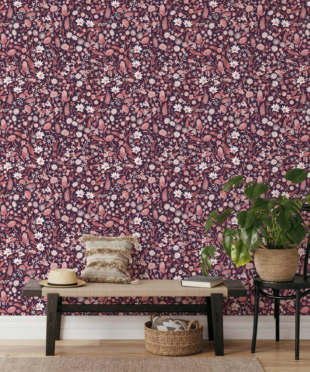 Forest Floral Wallpaper, Mulberry