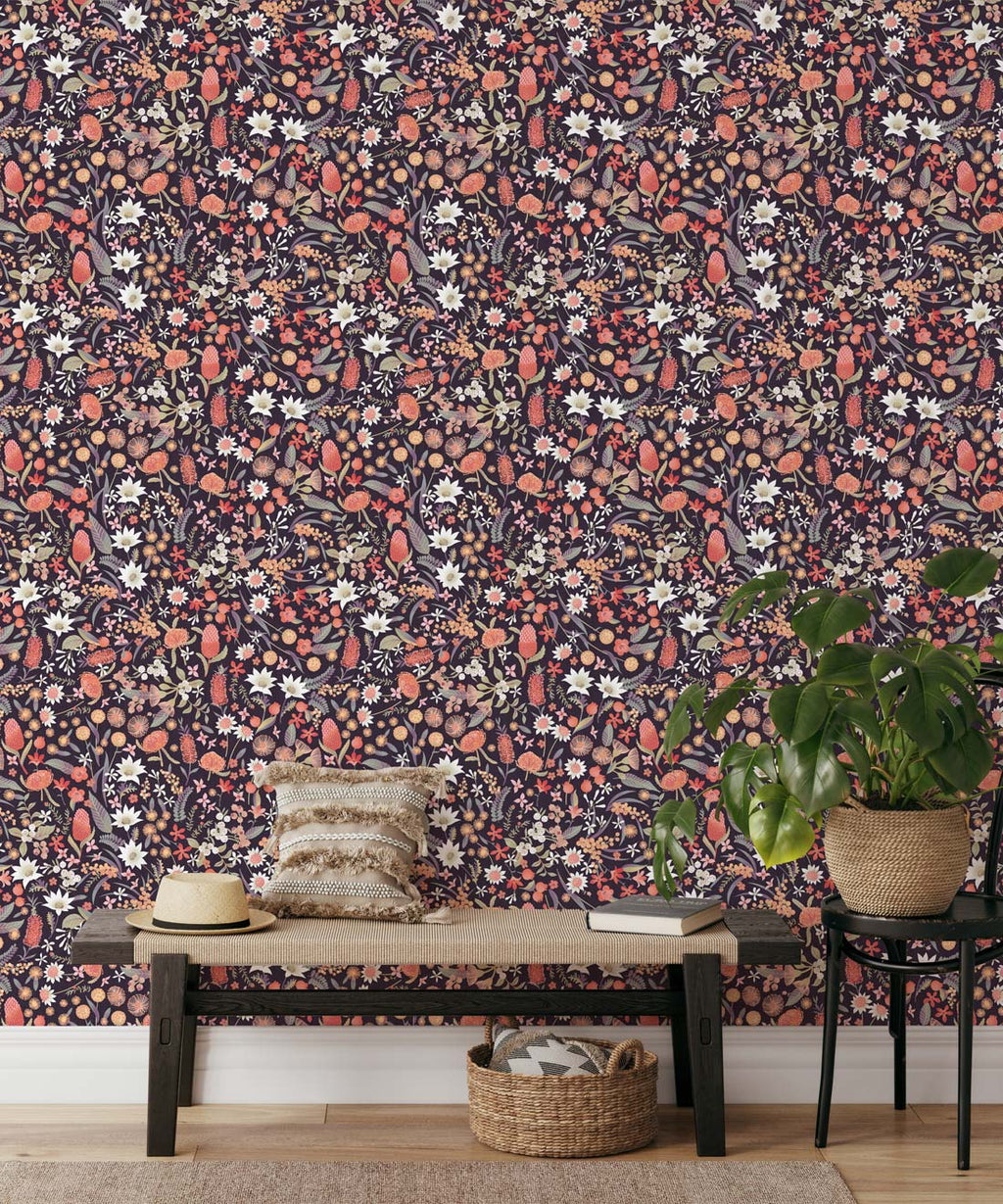 Forest Floral Wallpaper, Rust