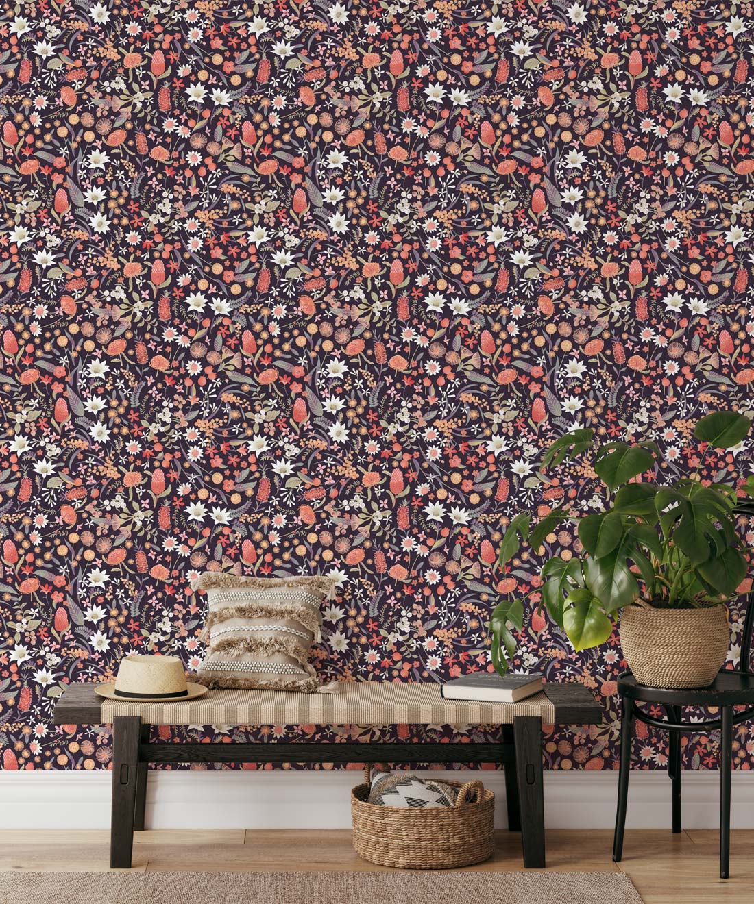 Forest Floral Wallpaper, Rust