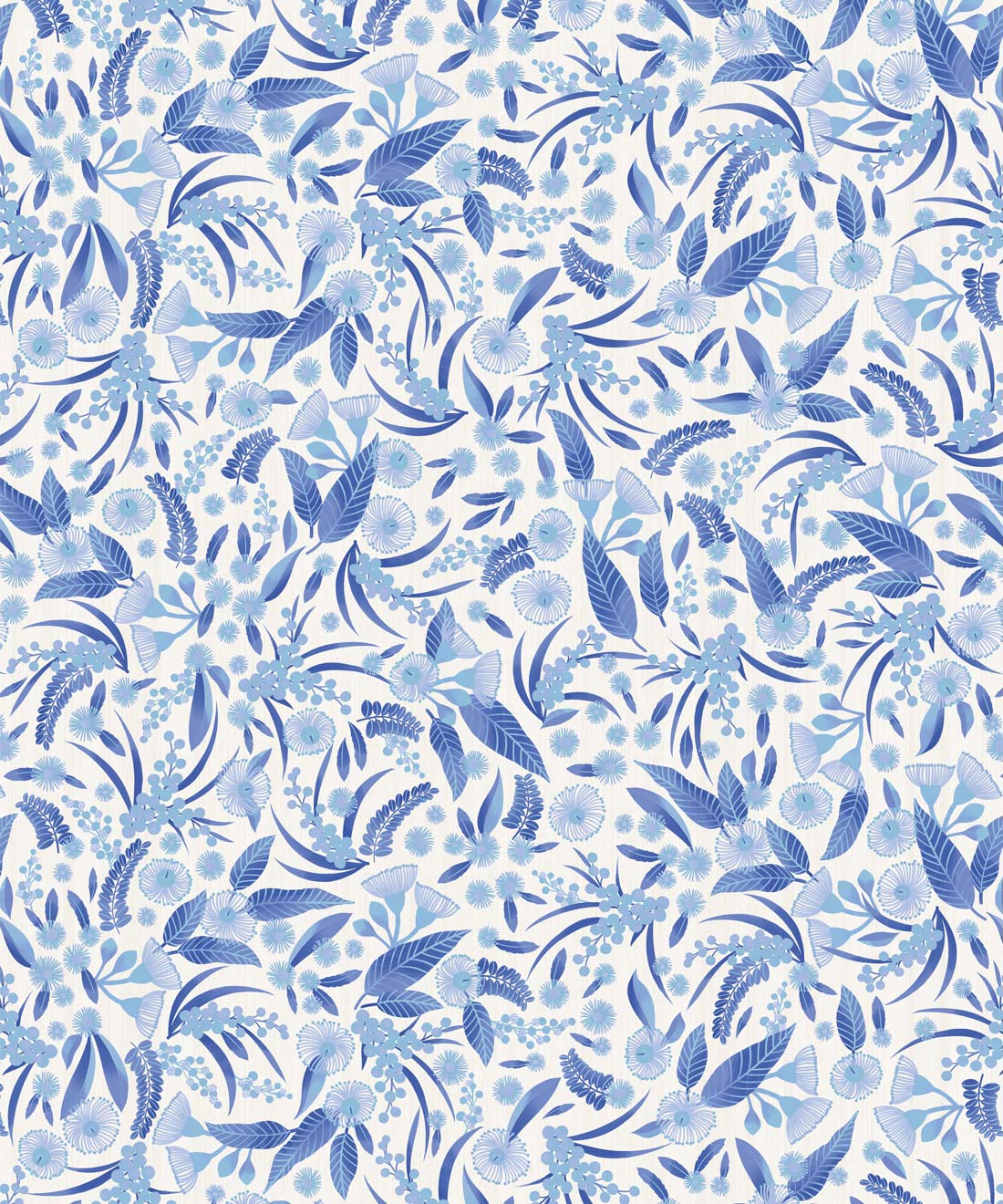 Gum Blossoms Wallpaper, Blue Mono