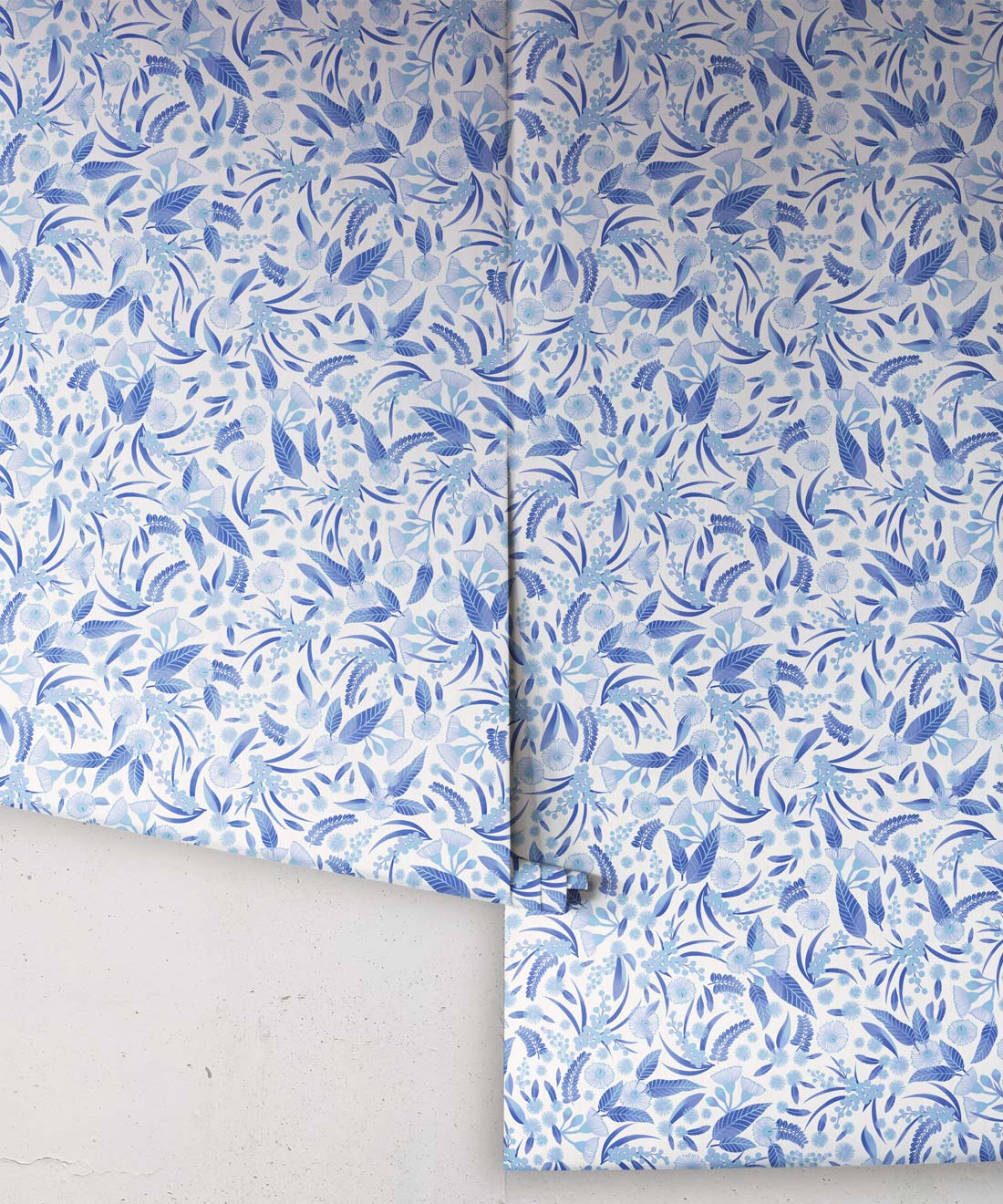Gum Blossoms Wallpaper, Blue Mono