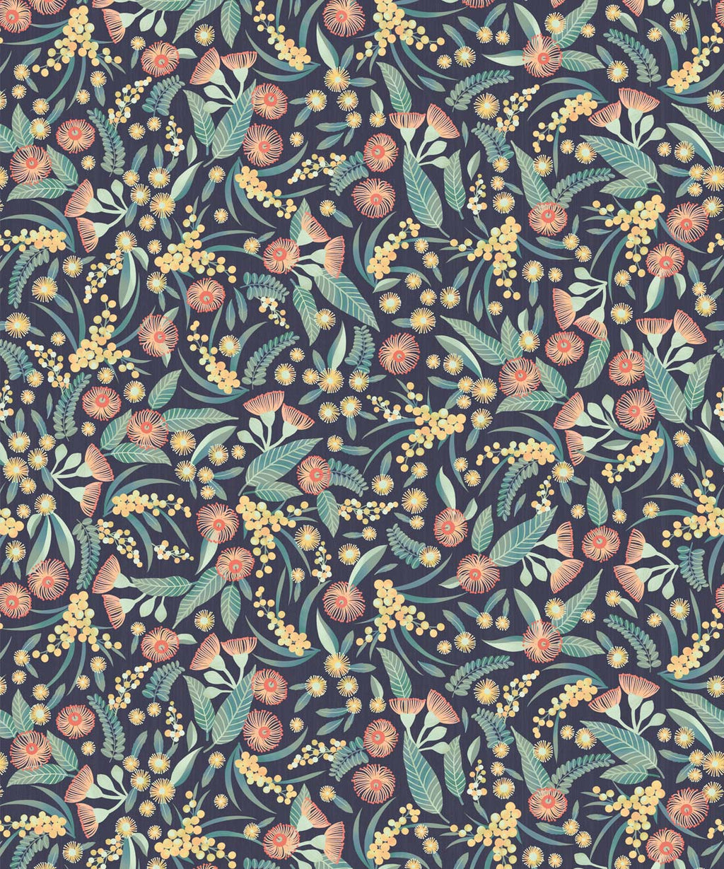 Gum Blossoms Wallpaper, Blue Peach