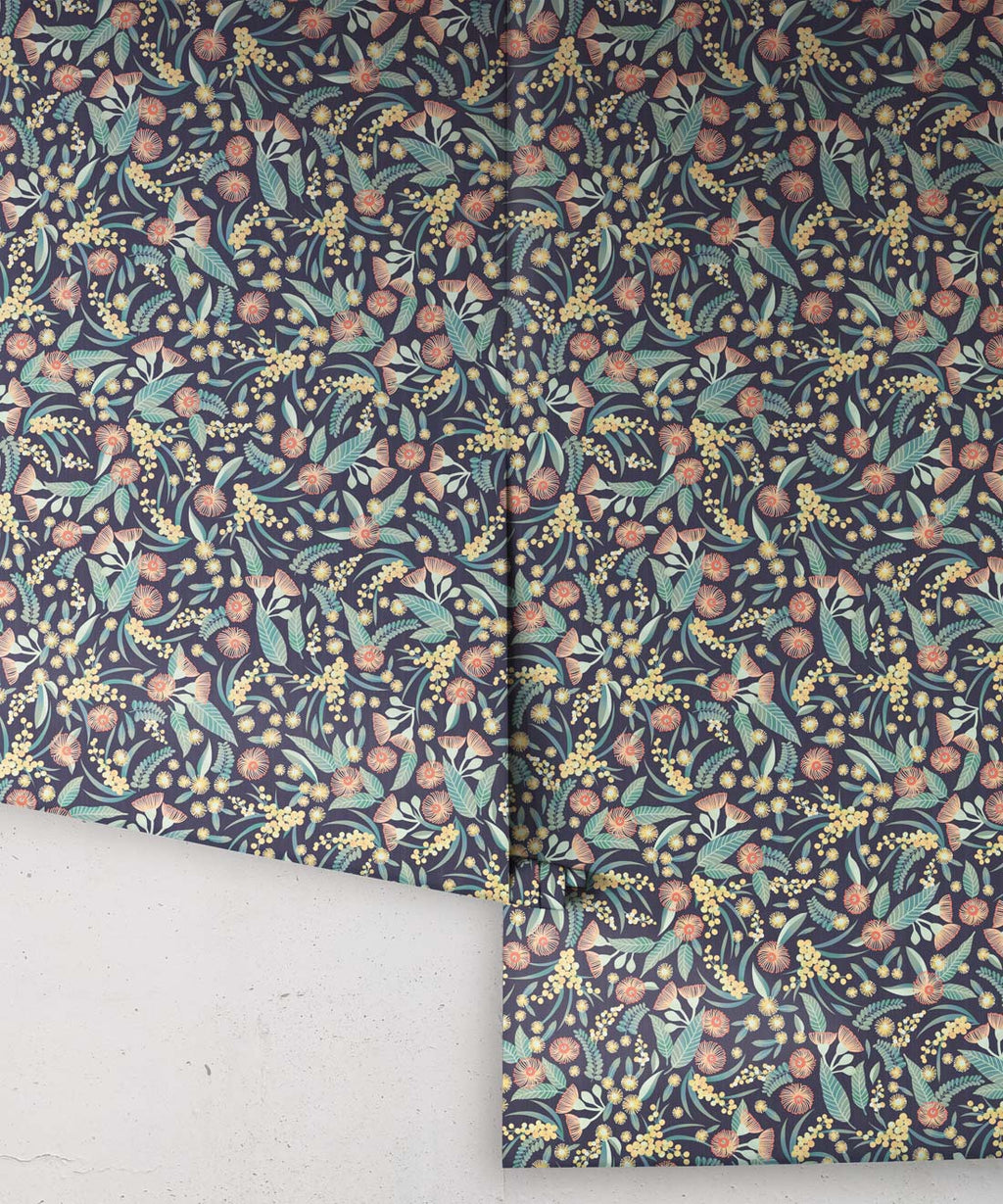 Gum Blossoms Wallpaper, Blue Peach