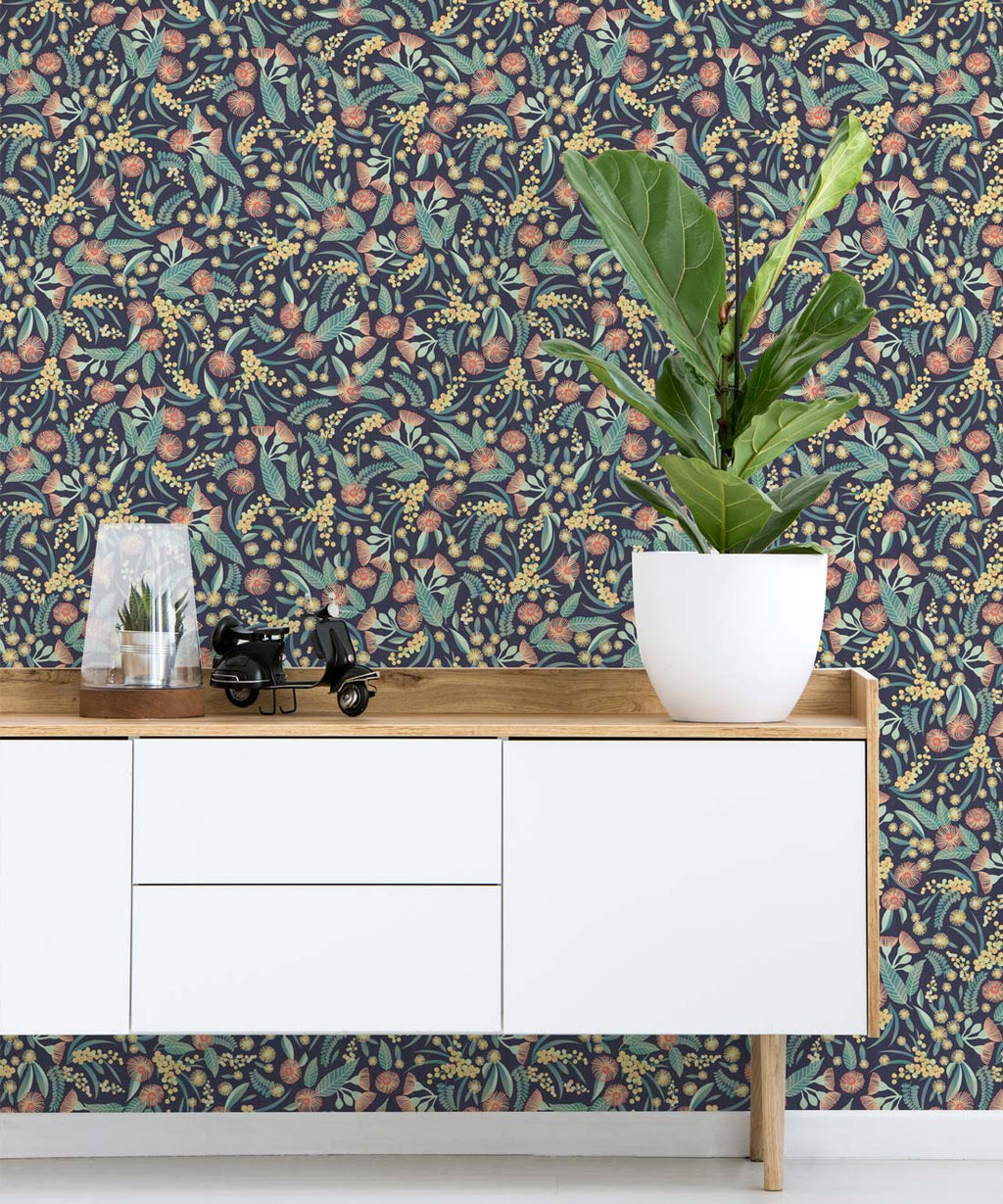 Gum Blossoms Wallpaper, Blue Peach