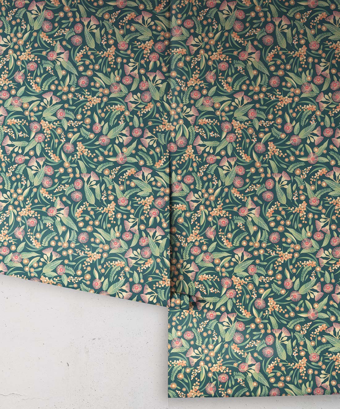 Gum Blossoms Wallpaper, Teal Green
