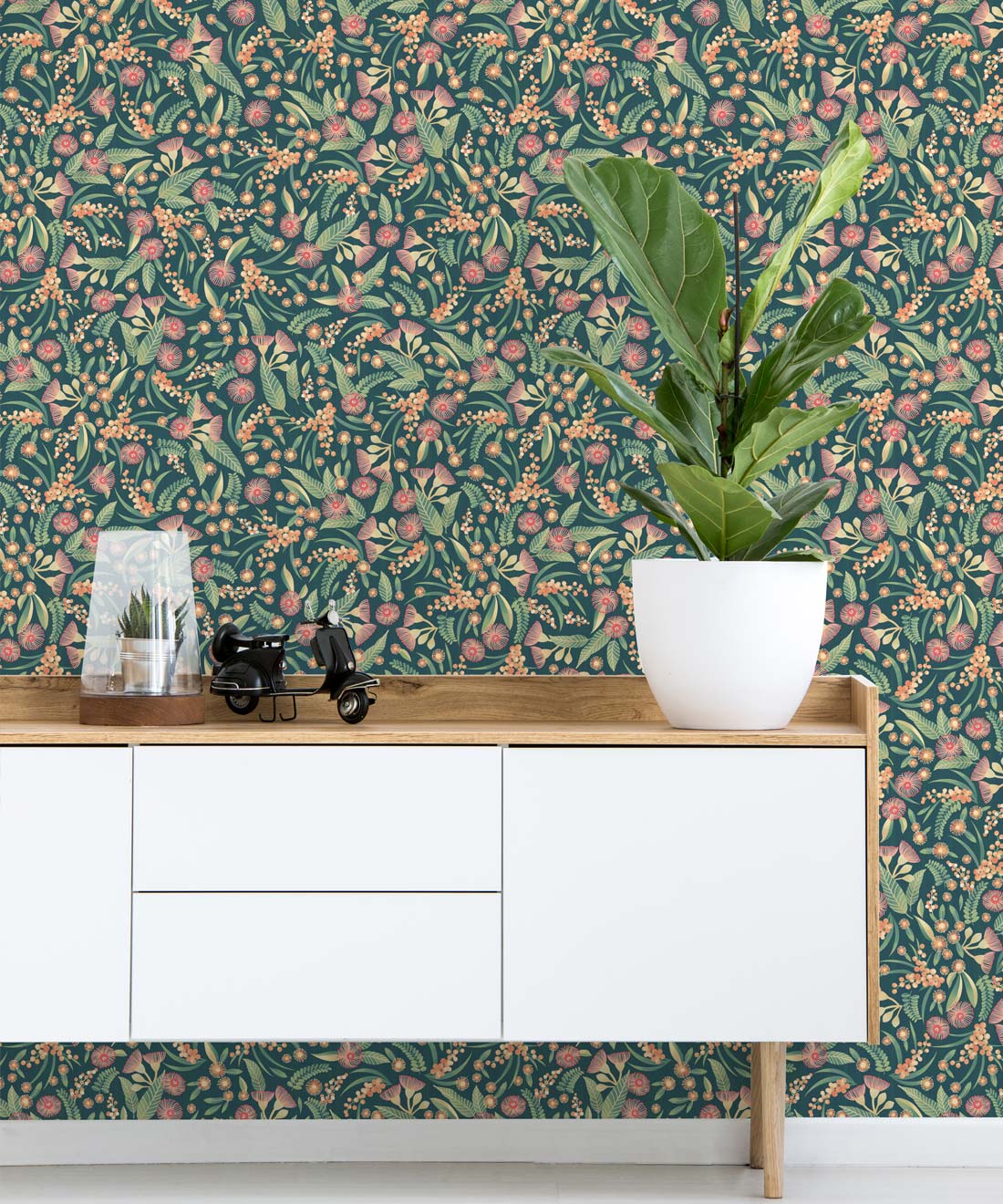 Gum Blossoms Wallpaper, Teal Green