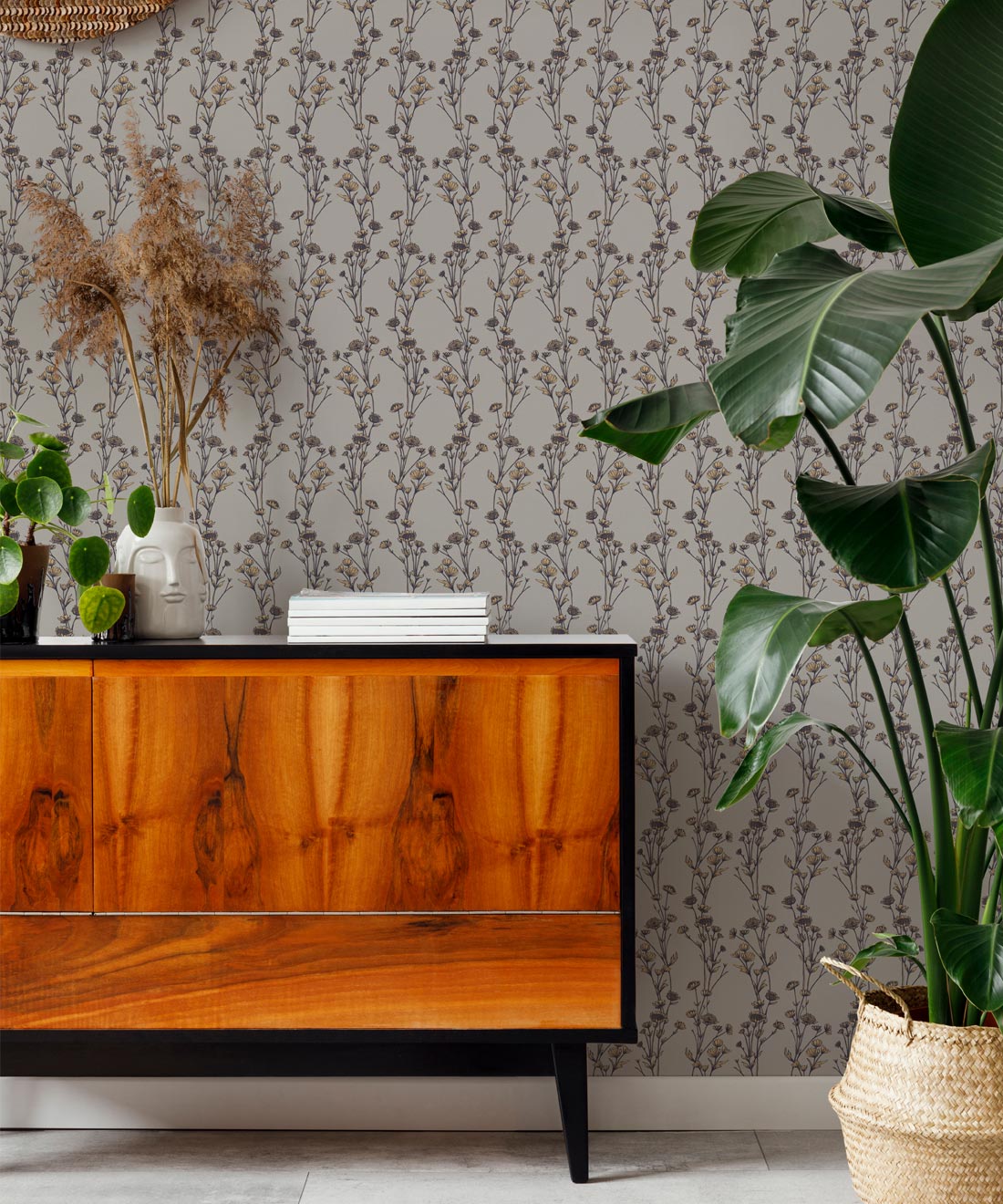 Astrantia Wallpaper, Grey