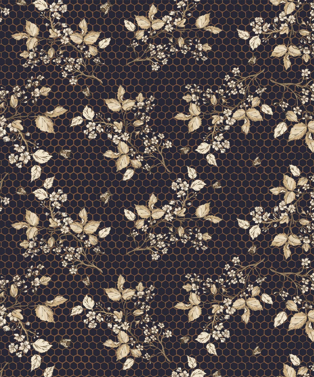 Bee Blossom Wallpaper, Navy
