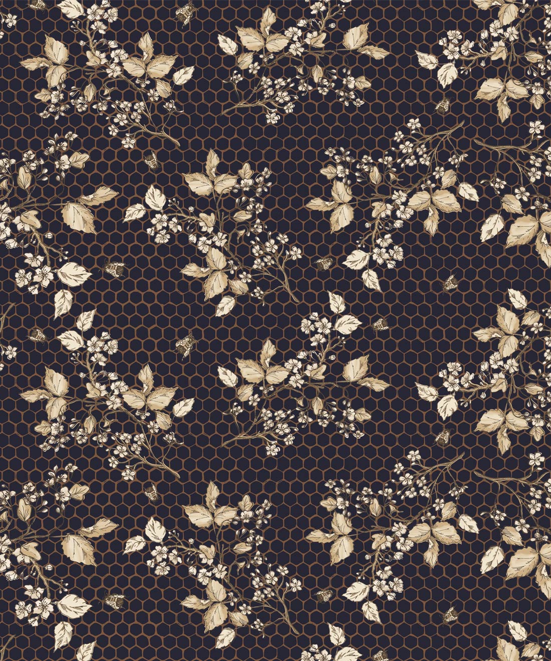 Bee Blossom Wallpaper, Navy