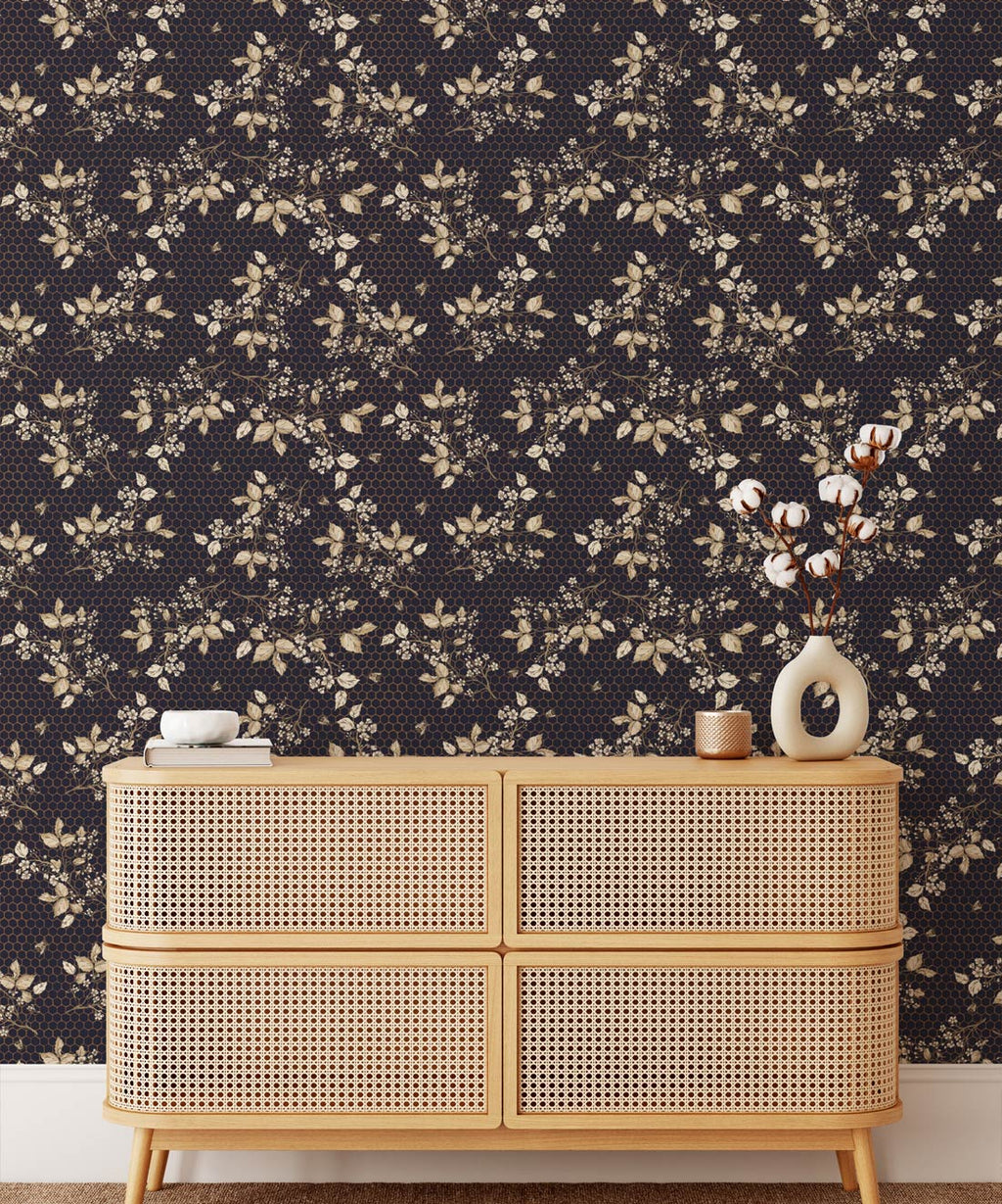 Bee Blossom Wallpaper, Navy